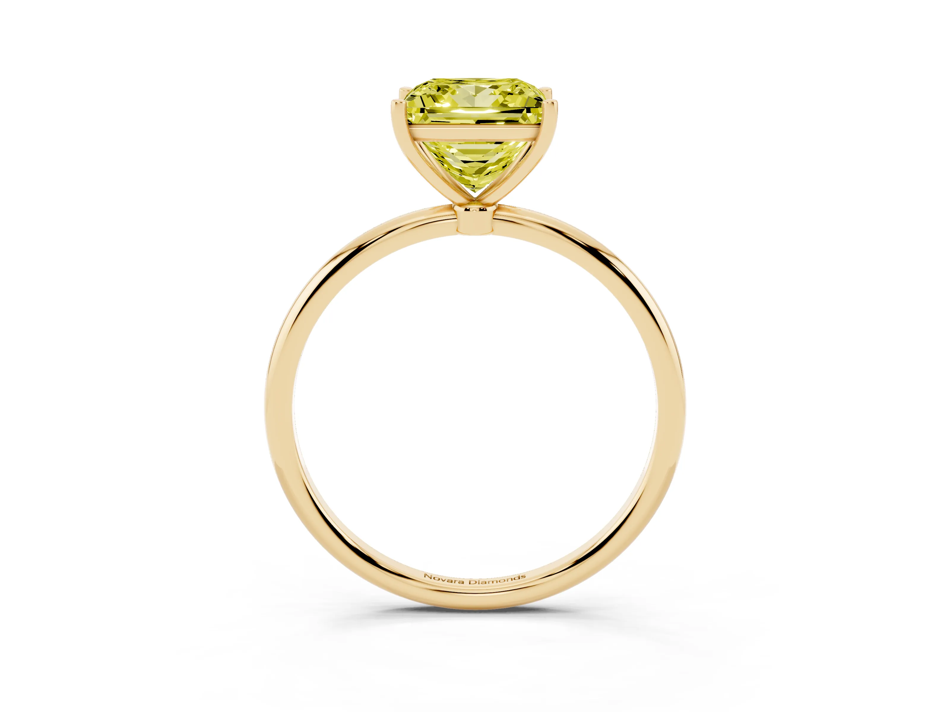 Fancy Yellow Princess Cut Diamond Solitaire Engagement Ring Set in Yellow gold with Thin Band and Prong Setting