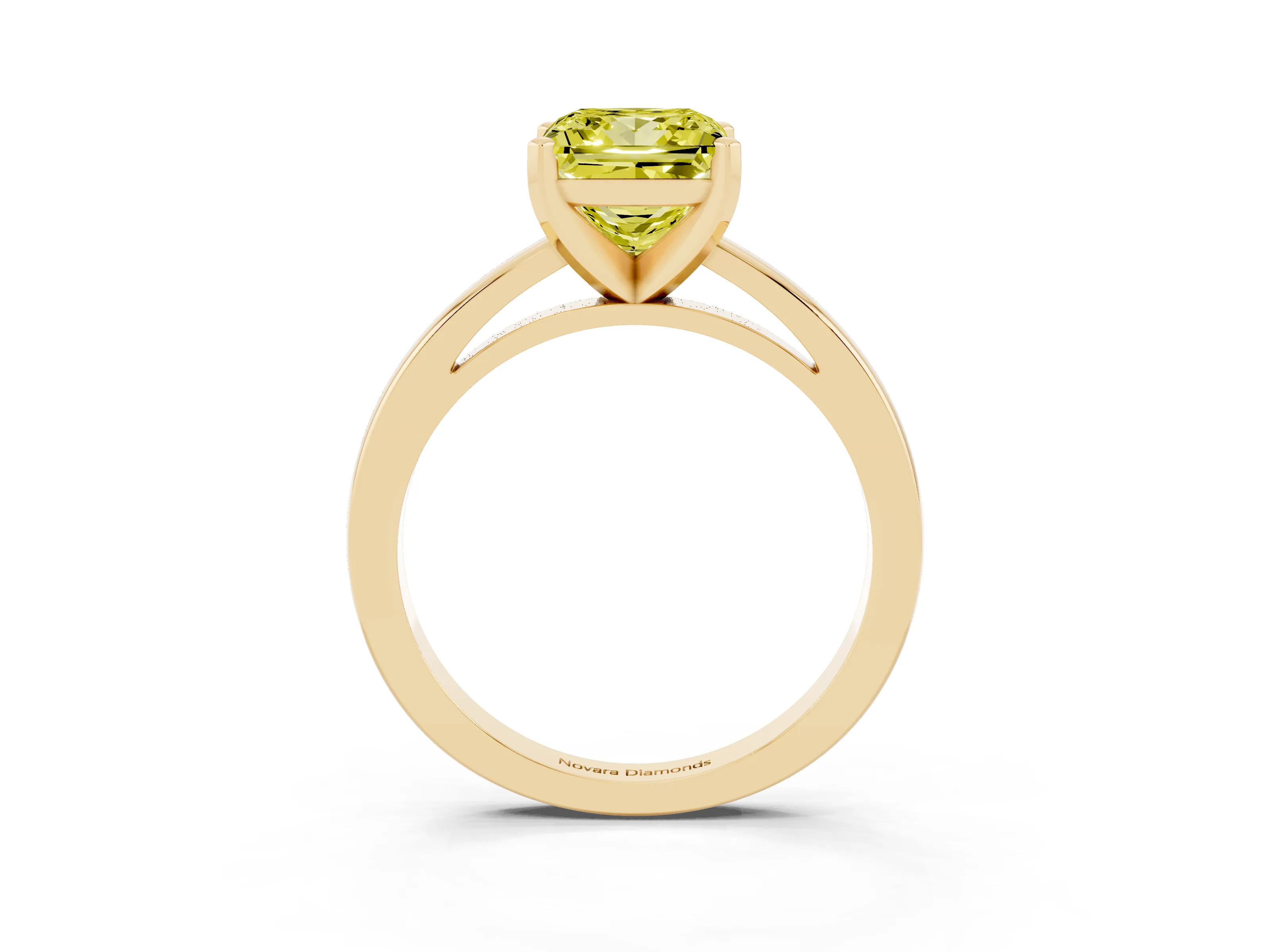 Fancy Yellow Princess Cut Diamond Solitaire Engagement Ring Set in Yellow gold with Prong Setting on a Classic Band
