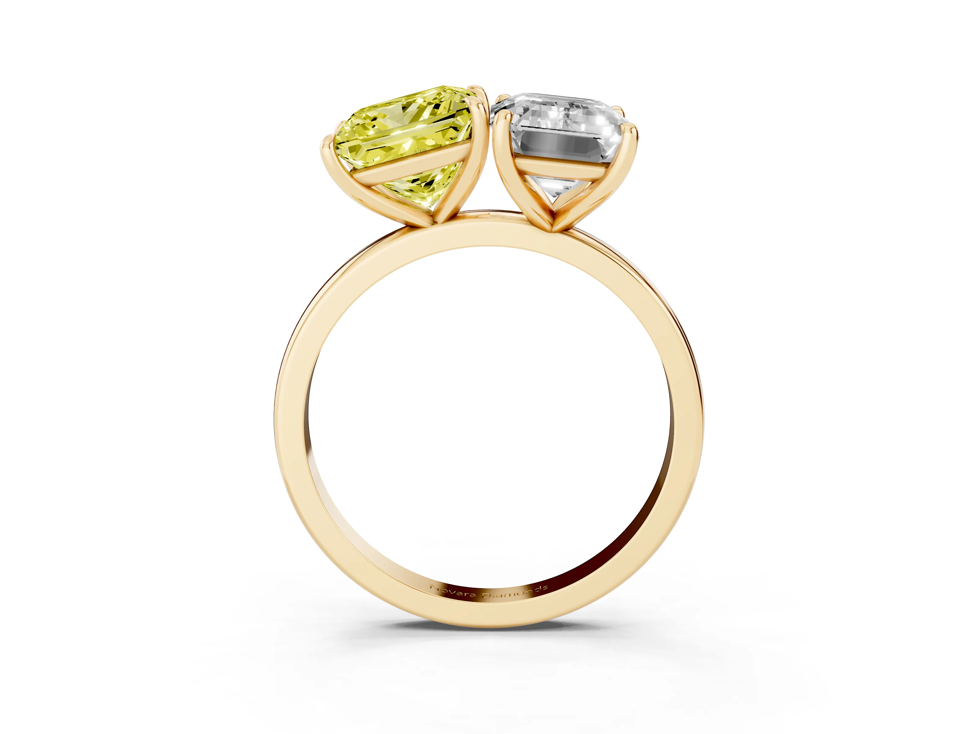 Fancy Yellow Princess Cut and Emerald Cut Toi Moi Ring Set in Yellow gold with Prong Setting