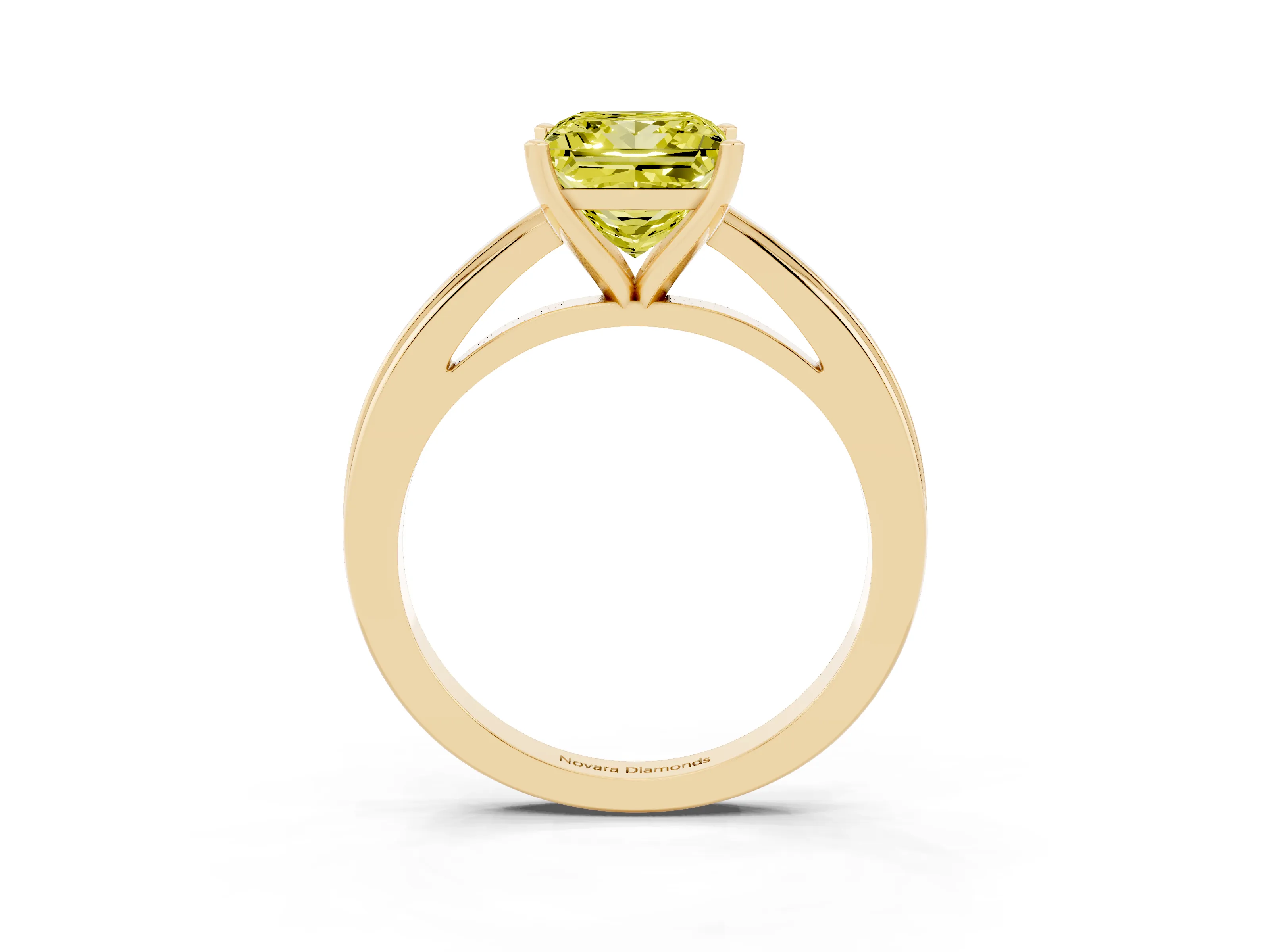 Fancy Yellow Princess Cut Diamond Solitaire Ring Set in Yellow gold with Prong Setting and Classic Band