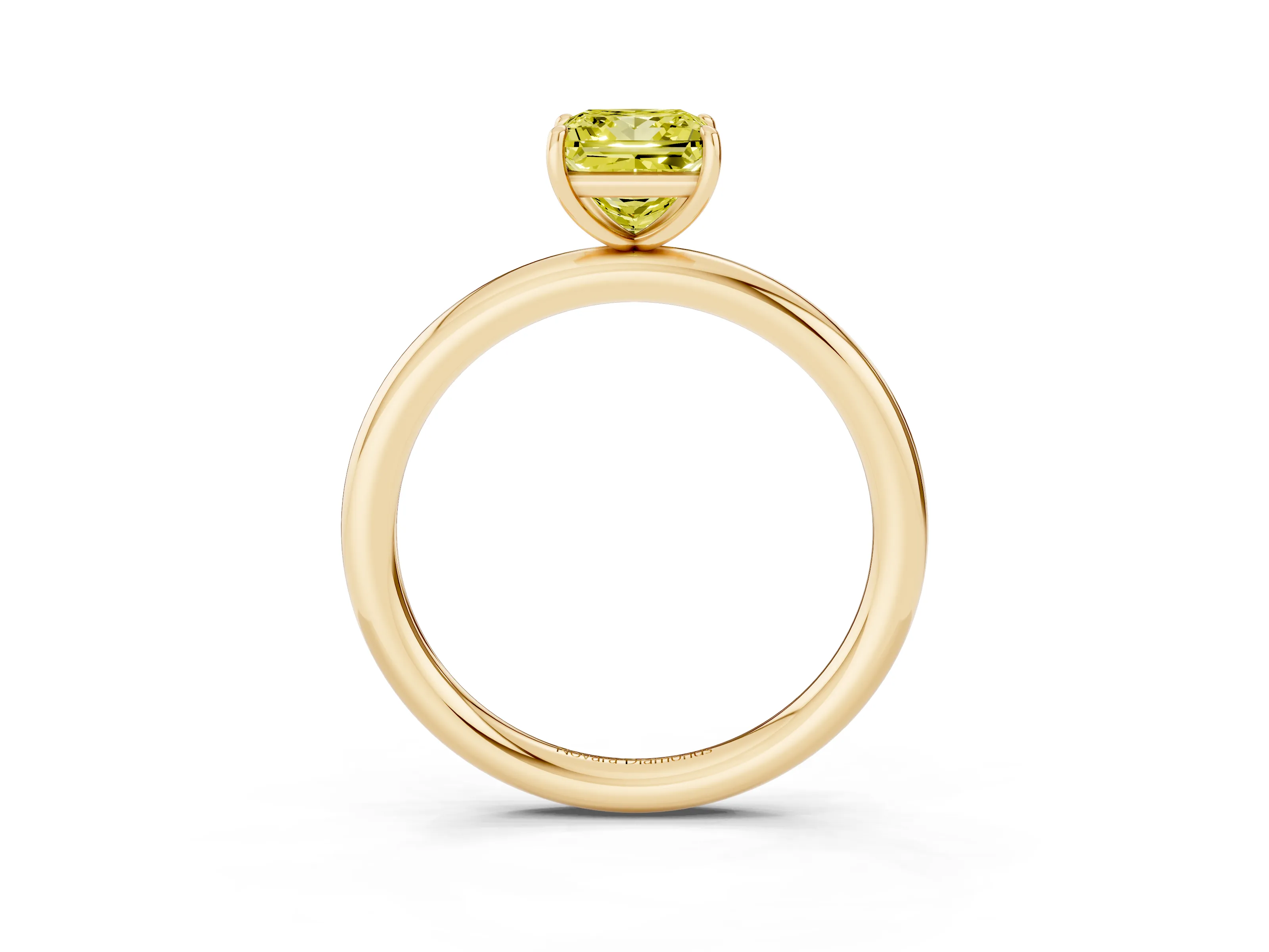Fancy Yellow Princess Cut Diamond Solitaire Ring Set in Yellow gold with Prong Setting on a Polished Plain Band