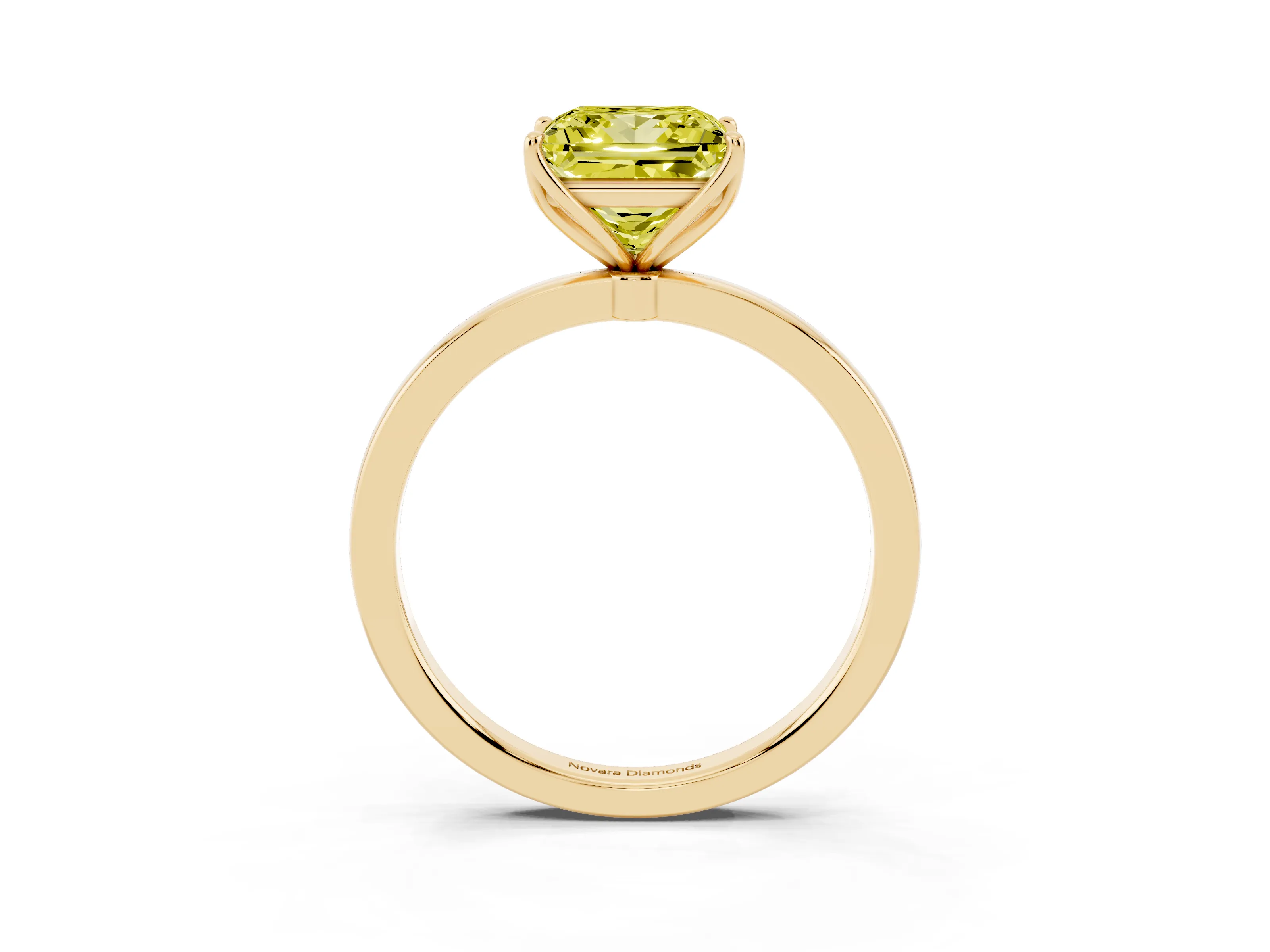 Fancy Yellow Princess Cut Diamond Solitaire Ring Set in Yellow gold with Prong Setting and Thin Polished Band