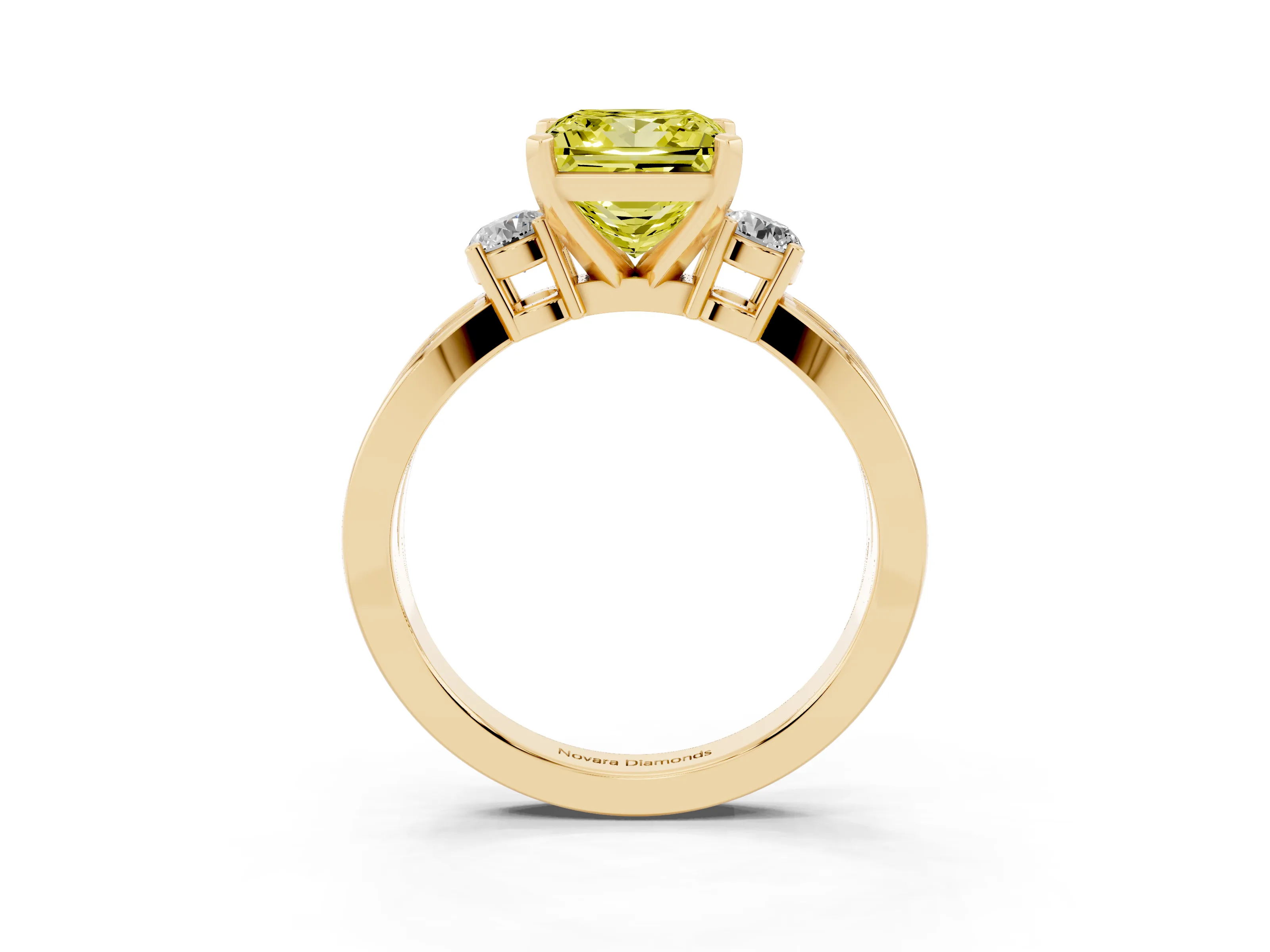 Fancy Yellow Three-Stone Princess Cut Diamond Twist Band Ring Set in Yellow gold with Pavé Accents and Prong Setting