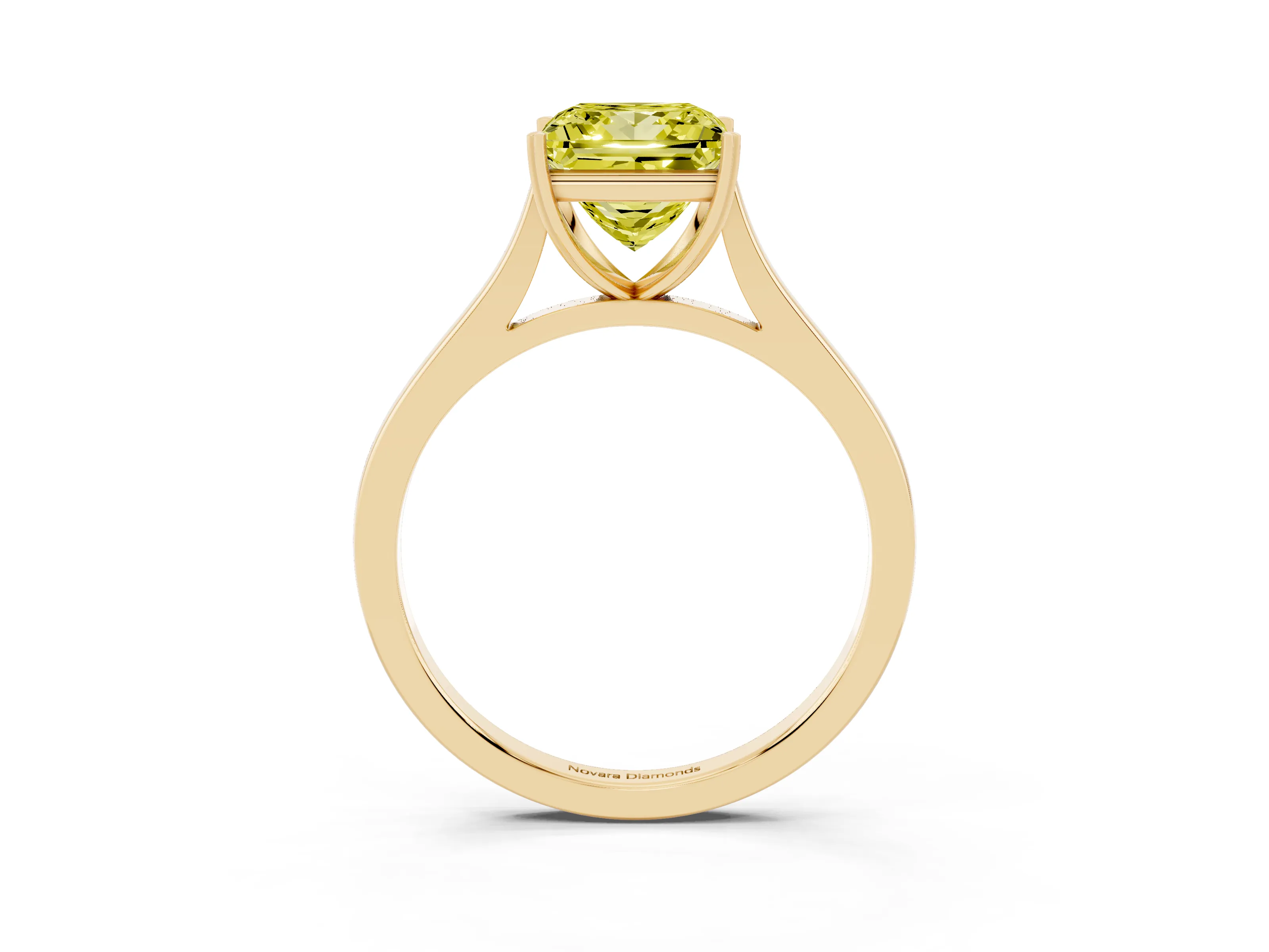 Fancy Yellow Princess Cut Diamond Solitaire Heart Prong Engagement Ring Set in Yellow gold with Tapered Band