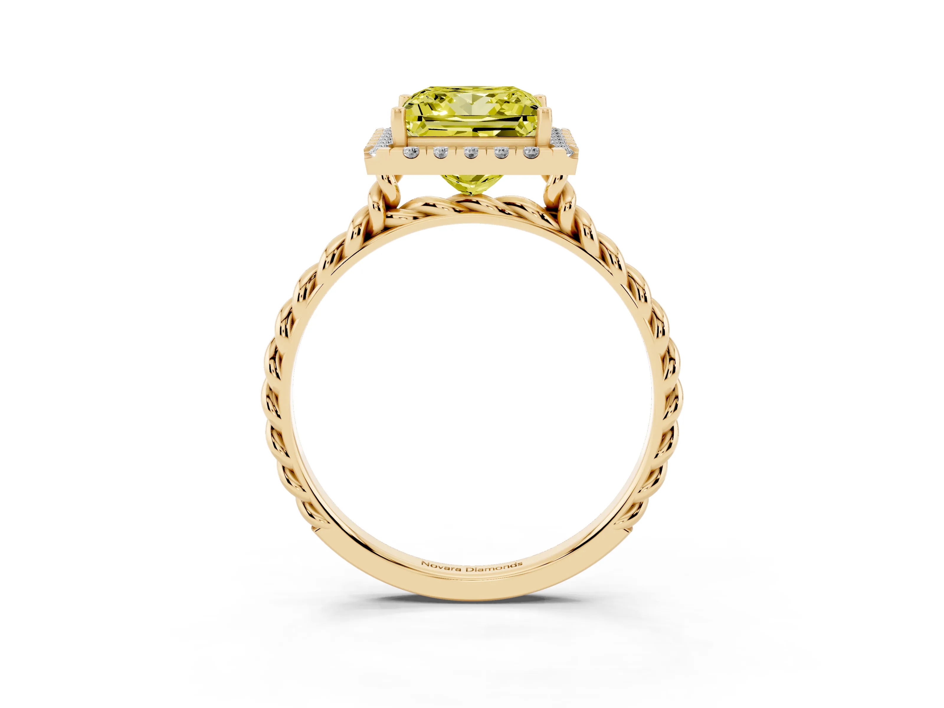 Fancy Yellow Princess Cut Diamond Halo Ring Set in Yellow gold with Plain Twisted Band
