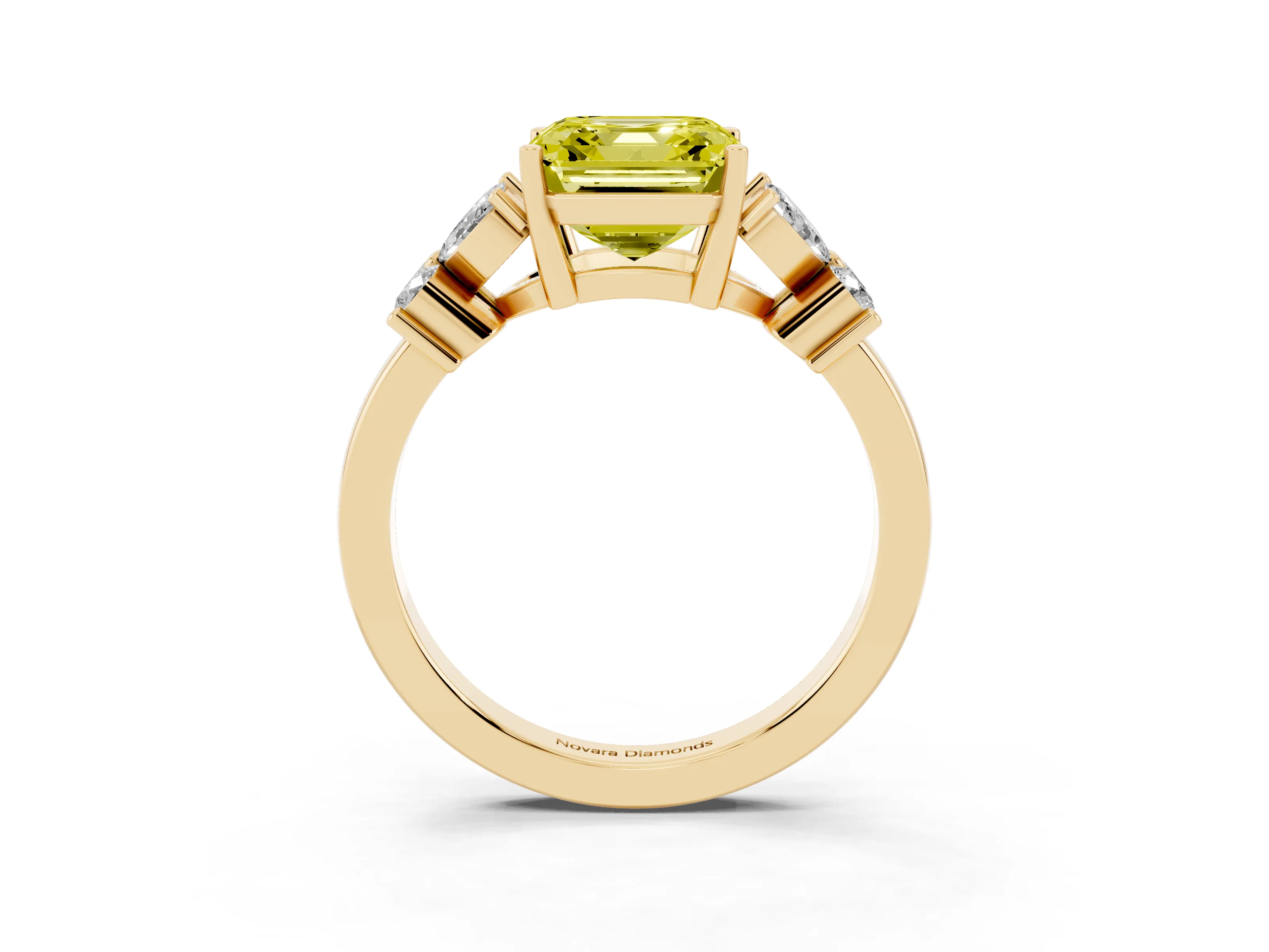 Fancy Yellow Princess Cut Diamond Floral Cluster Ring Set in Yellow gold with Marquise Petals and Prong Setting