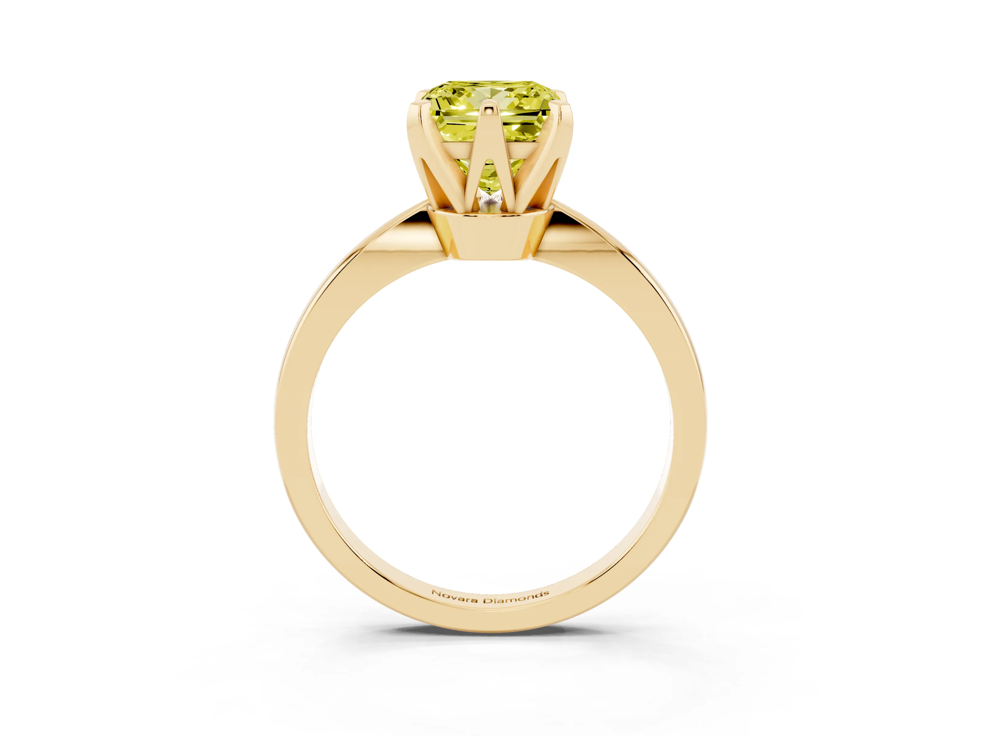 Fancy Yellow Princess Cut Diamond Solitaire Engagement Ring Set in Yellow gold with Slim Tapered Solitaire Band