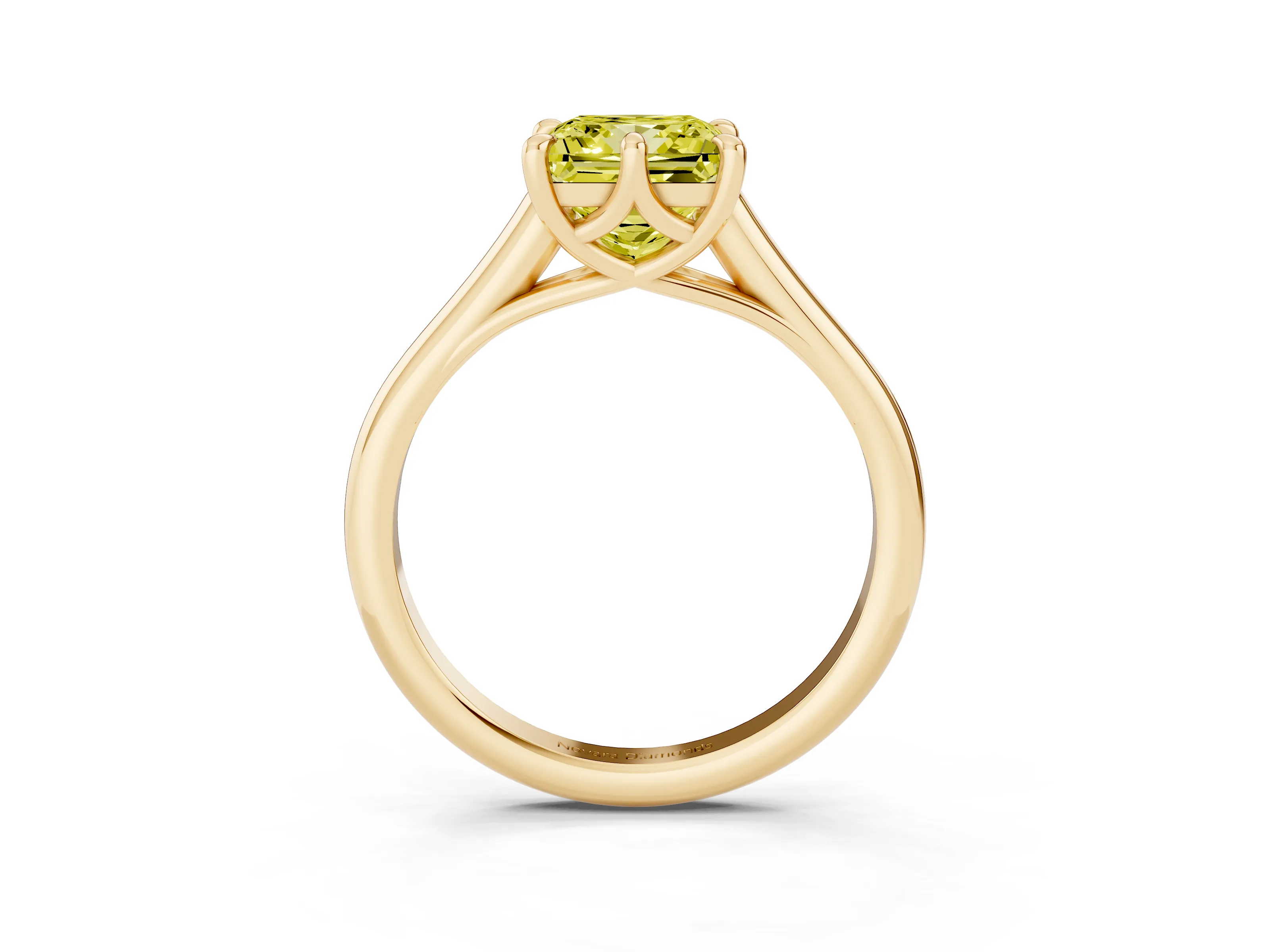 Fancy Yellow Princess Cut Diamond Solitaire Engagement Ring Set in Yellow gold with Prong Setting and Plain Classic Band