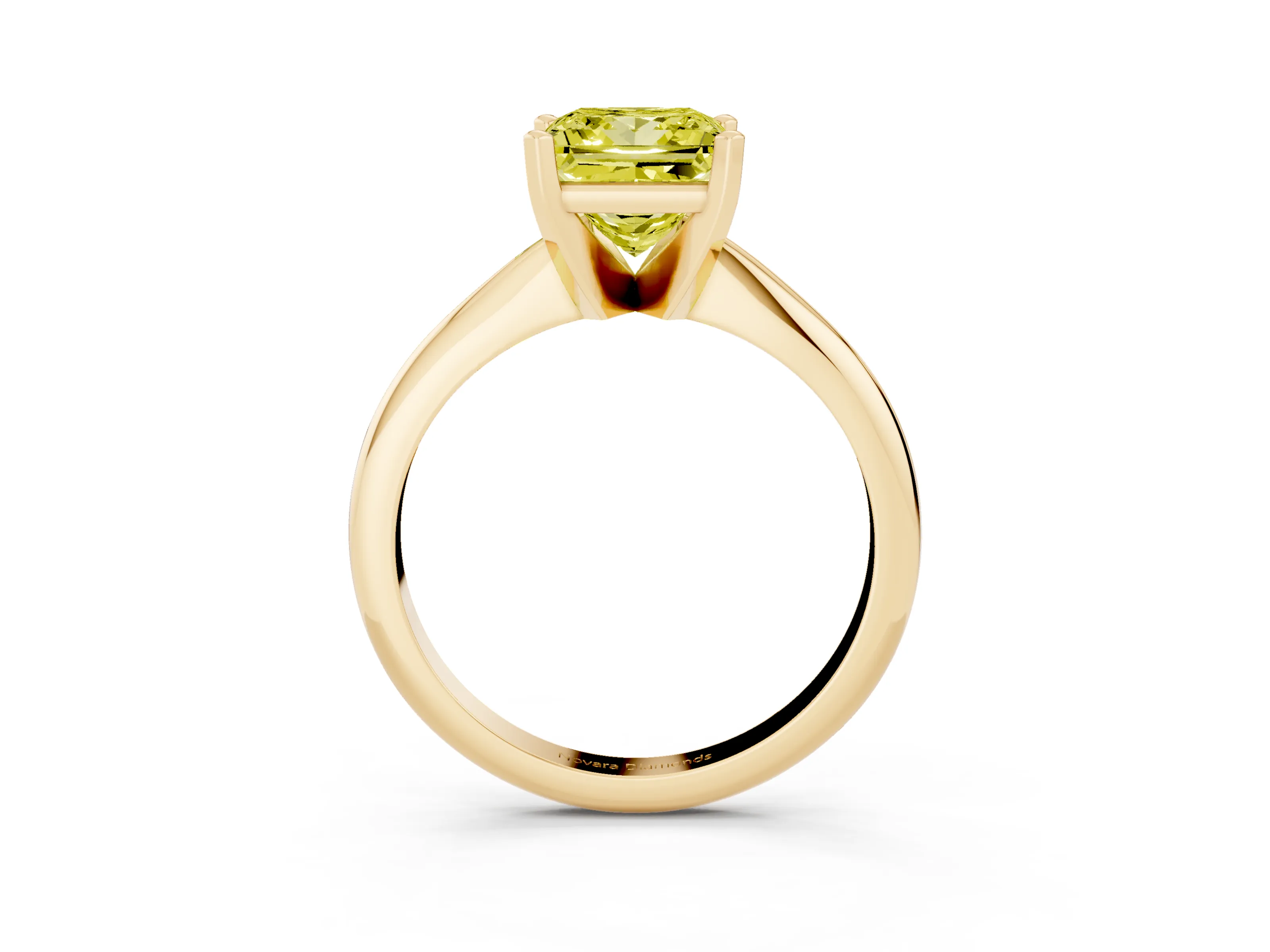 Fancy Yellow Princess Cut Diamond Solitaire Ring Set in Yellow gold with Prong Setting on a Plain Round Band