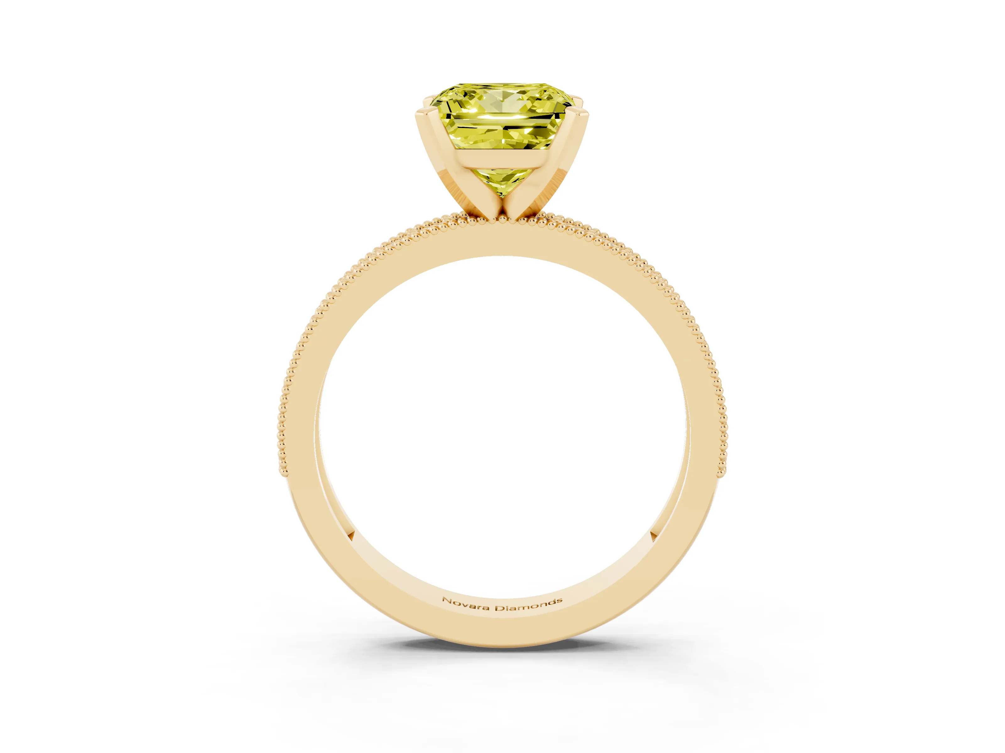 Fancy Yellow Princess Cut Diamond Milgrain Pavé Engagement Ring Set in Yellow gold with Prong Setting