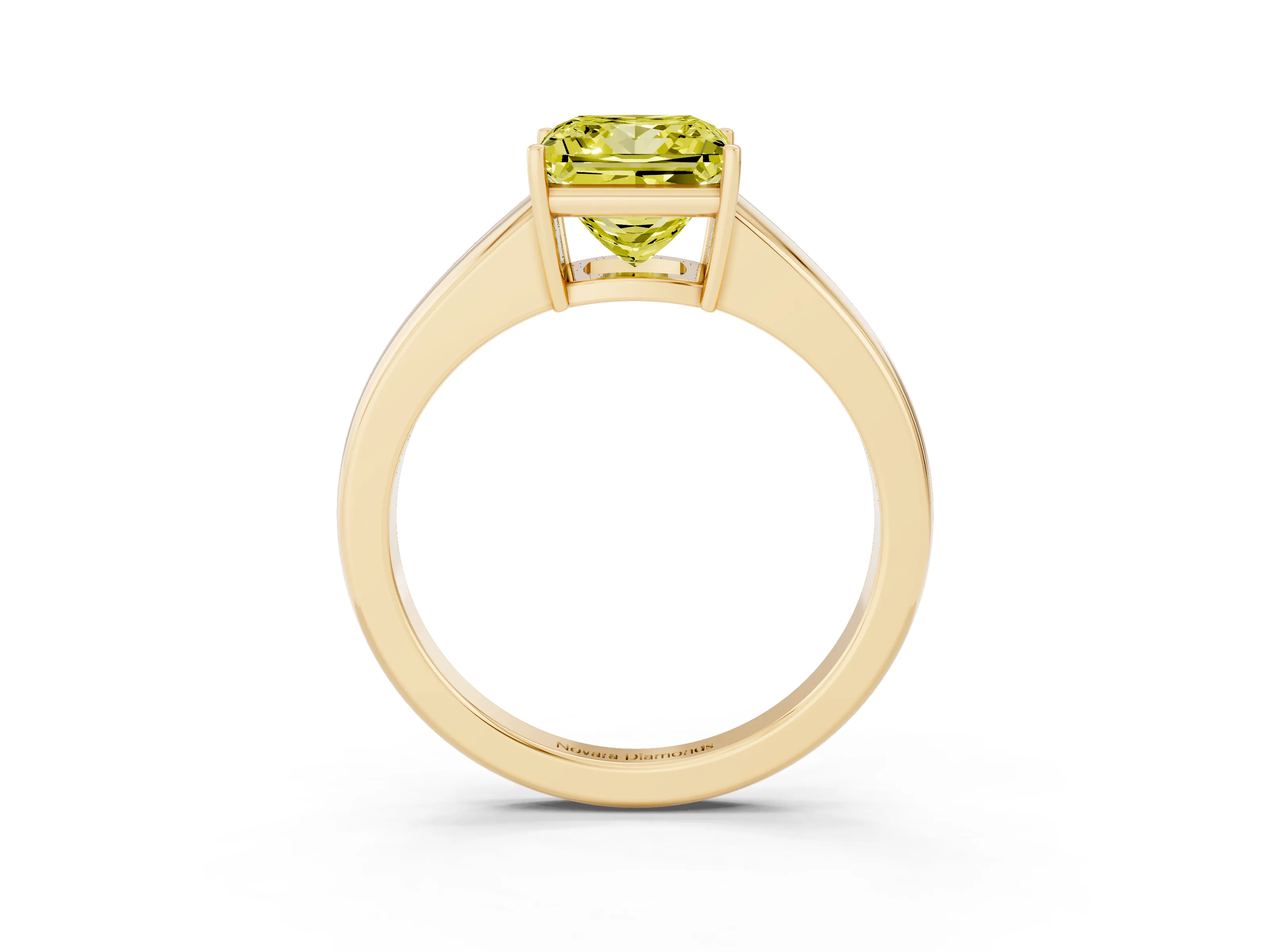 Fancy Yellow Princess Cut Diamond Solitaire Ring Set in Yellow gold with Tapered Band and Prong Setting