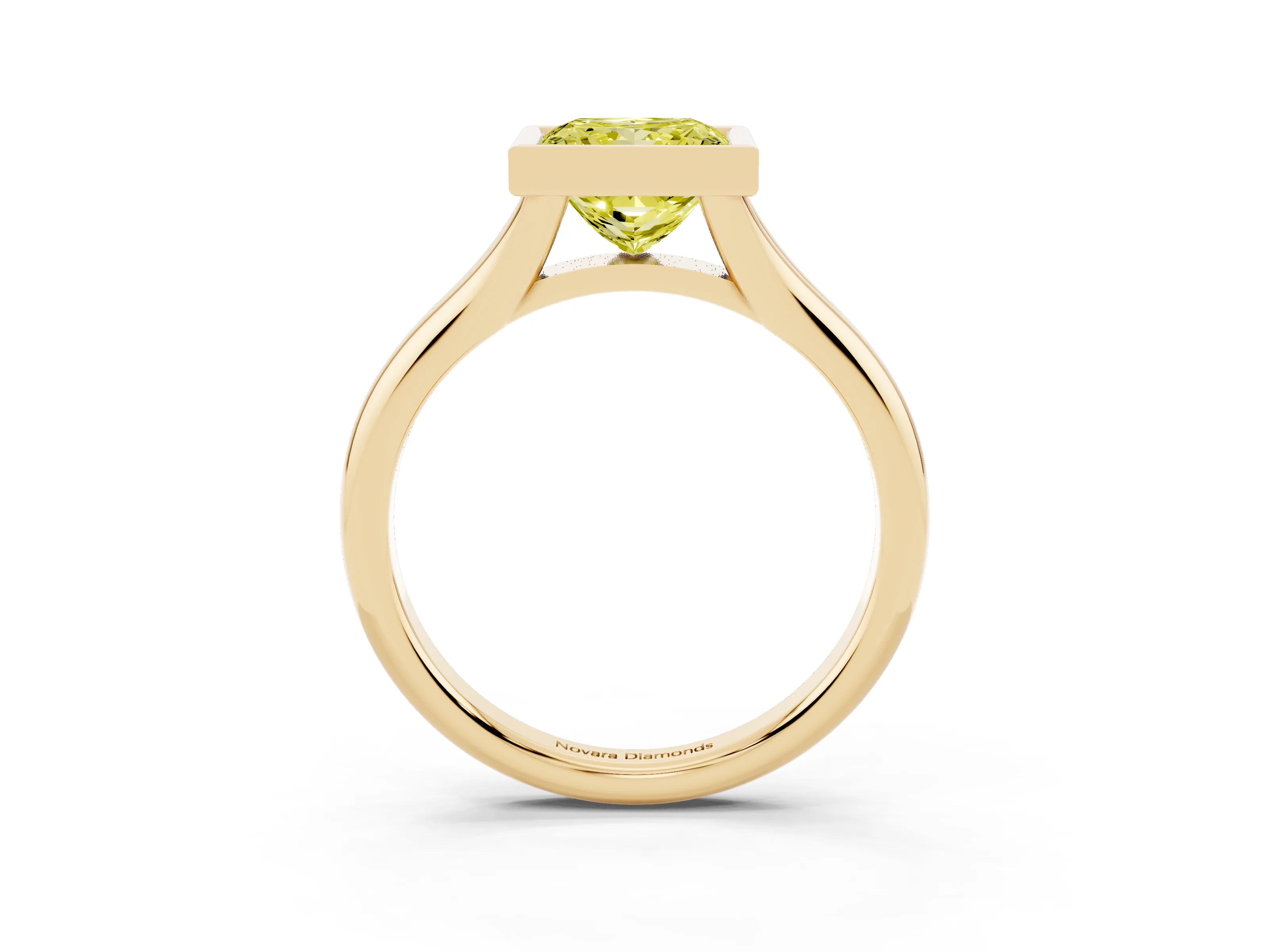 Fancy Yellow Bezel Set Princess Cut Diamond Solitaire Ring Set in Yellow gold with Smooth Band