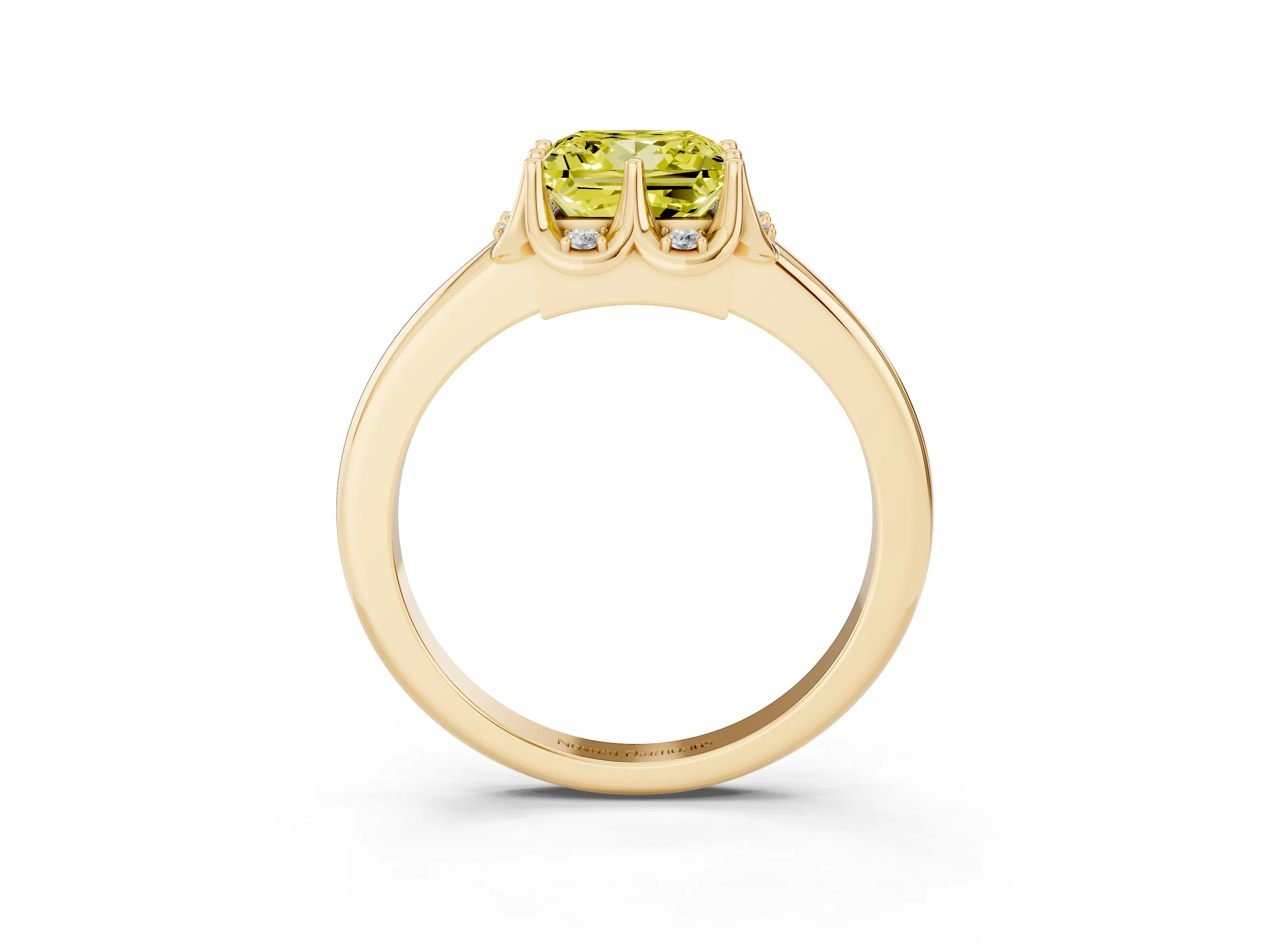 Fancy Yellow Princess Cut Diamond Round Cluster Halo Ring Set in Yellow gold with Solitaire Band and Prong Setting