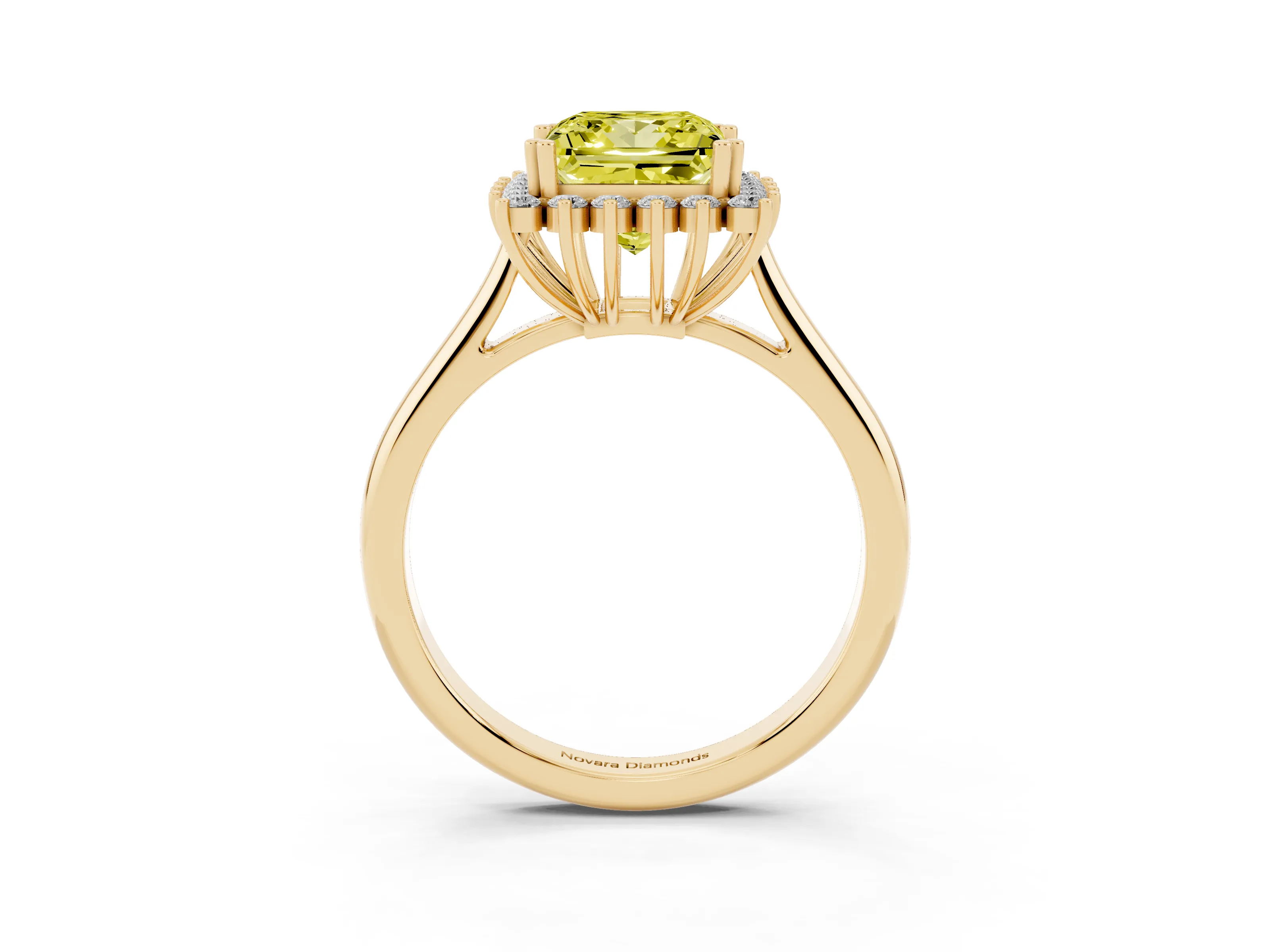 Fancy Yellow Princess Cut Diamond Halo Ring Set in Yellow gold with Plain Solitaire Band and Prong Setting