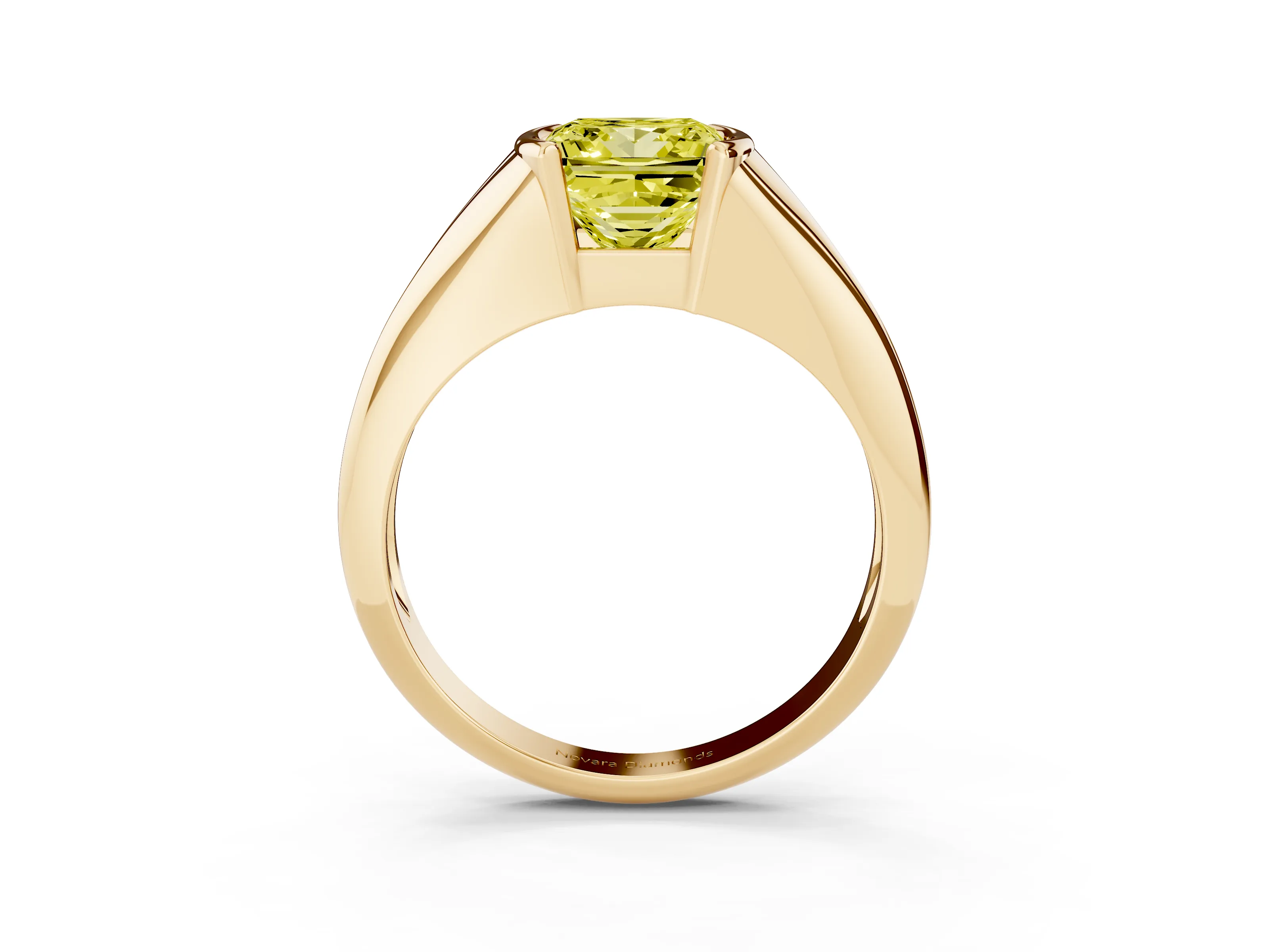 Fancy Yellow Princess Cut Diamond Solitaire Tension Set Ring Set in Yellow gold