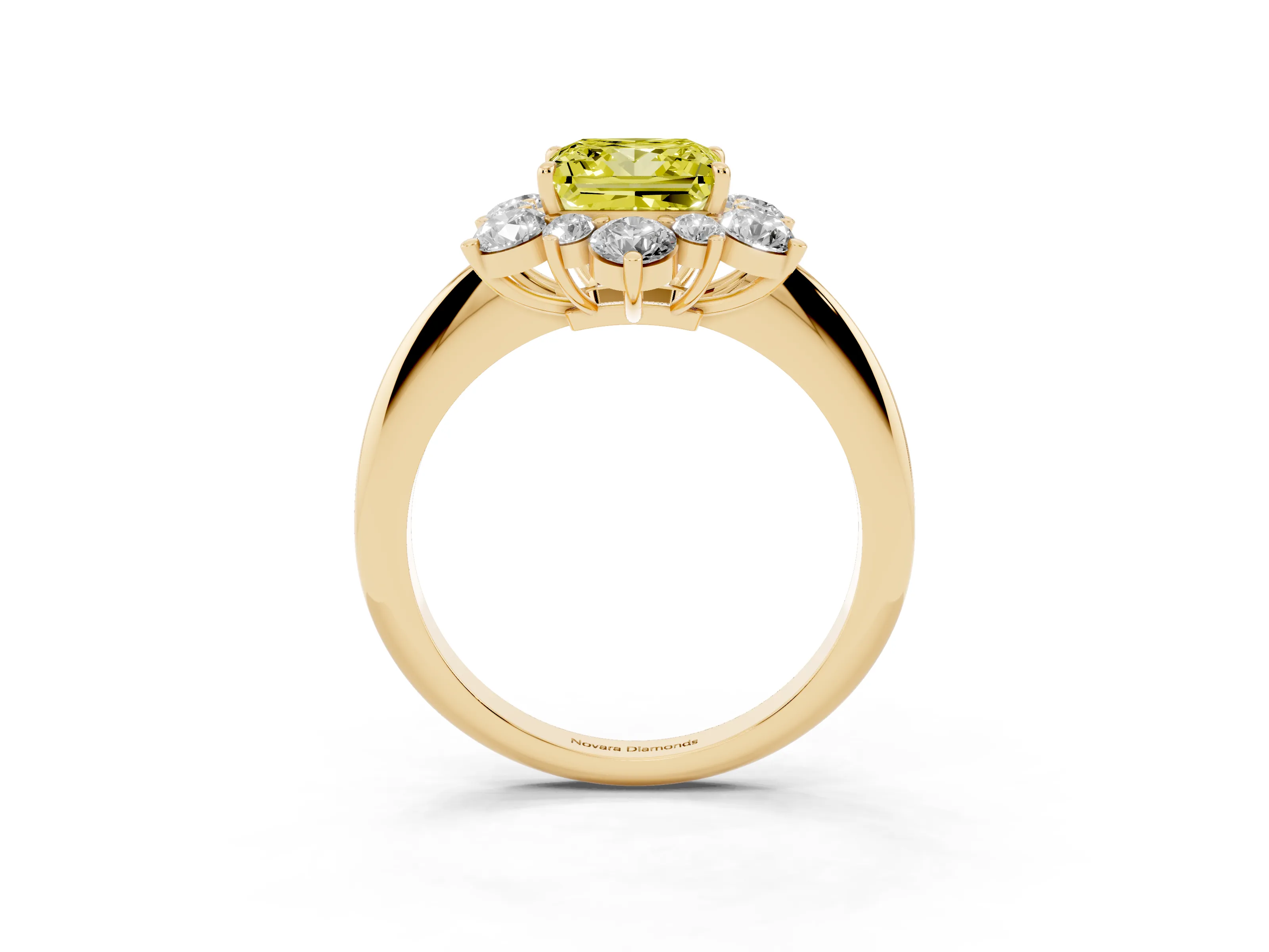Fancy Yellow Princess Cut Diamond Cluster Halo Ring Set in Yellow gold with Solitaire Band and Prong Setting