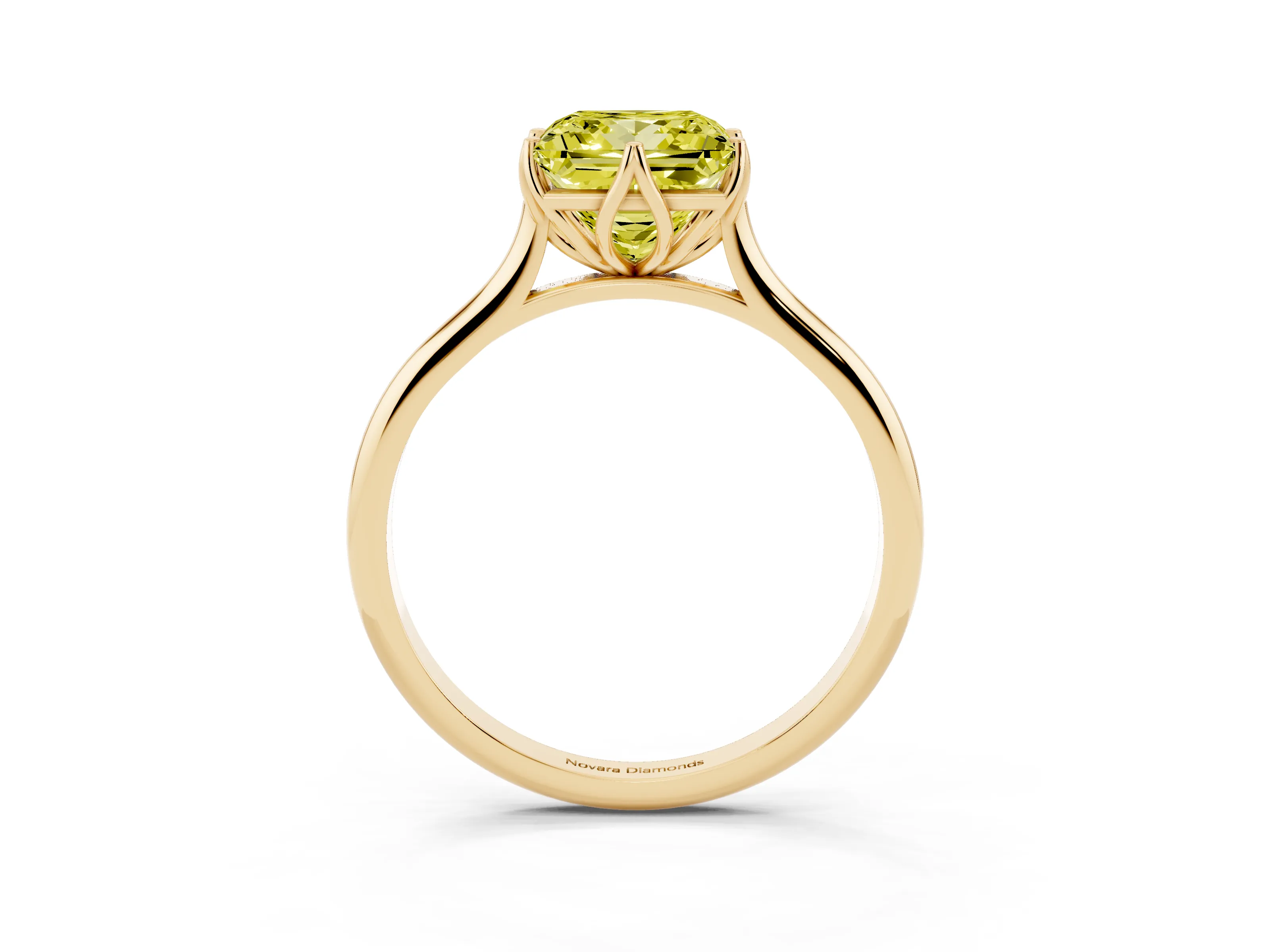 Fancy Yellow Princess Cut Diamond Solitaire Cathedral Ring Set in Yellow gold with Prong Setting