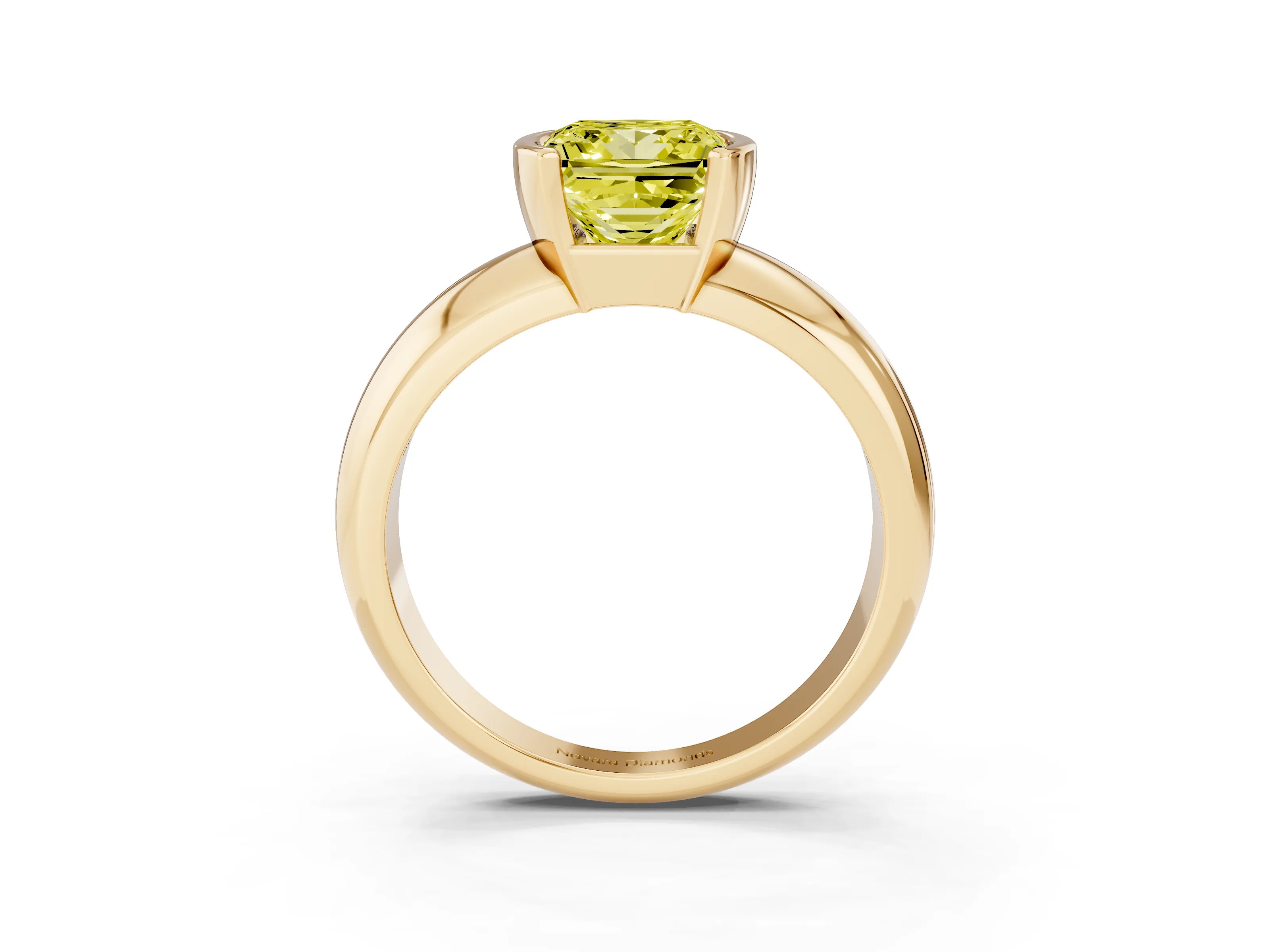 Fancy Yellow Princess Cut Diamond Solitaire Tension Set Ring Set in Yellow gold with Wide Band