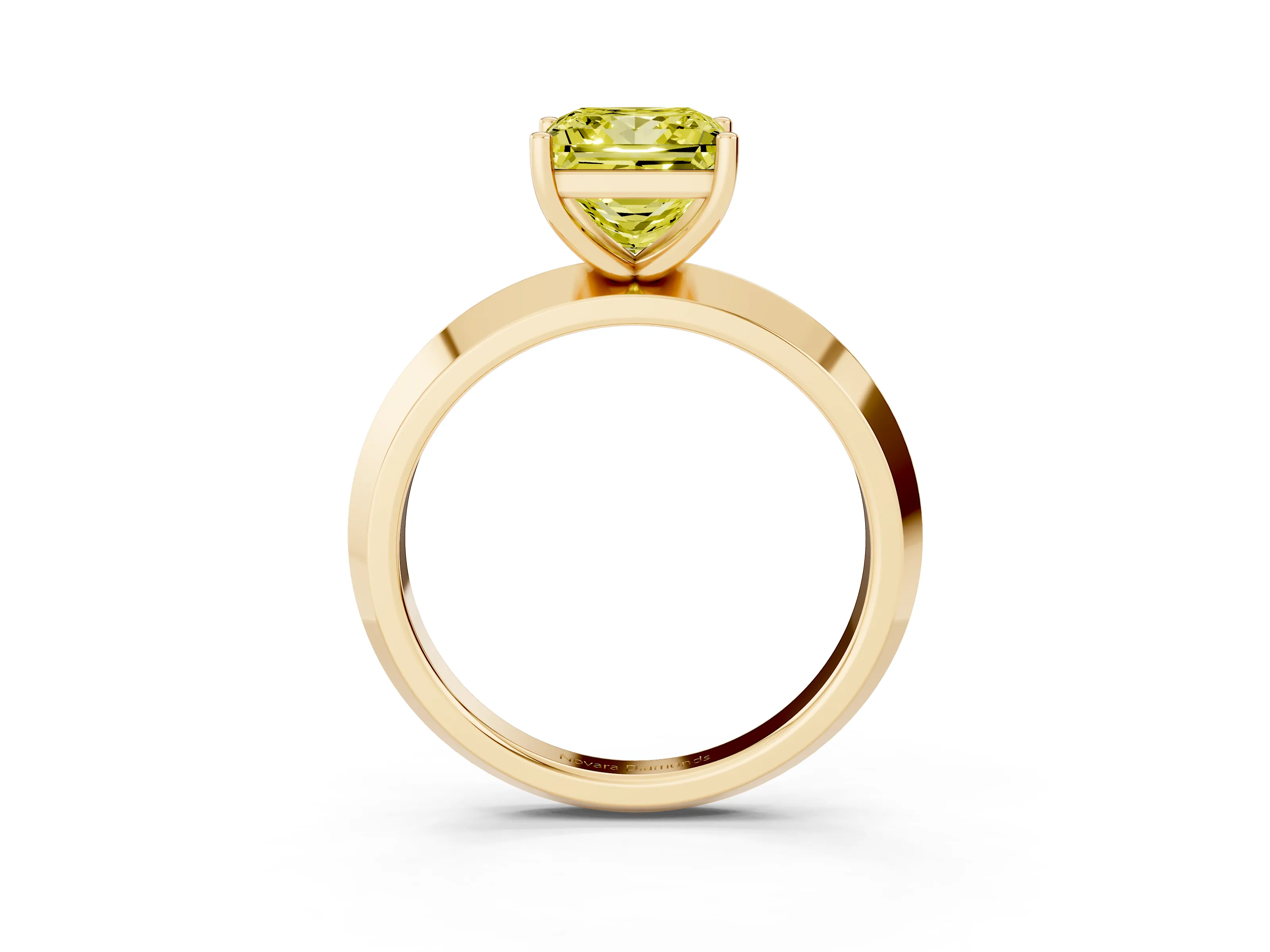 Fancy Yellow Princess Cut Diamond Solitaire Engagement Ring Set in Yellow gold with Flat Band and Prong Setting