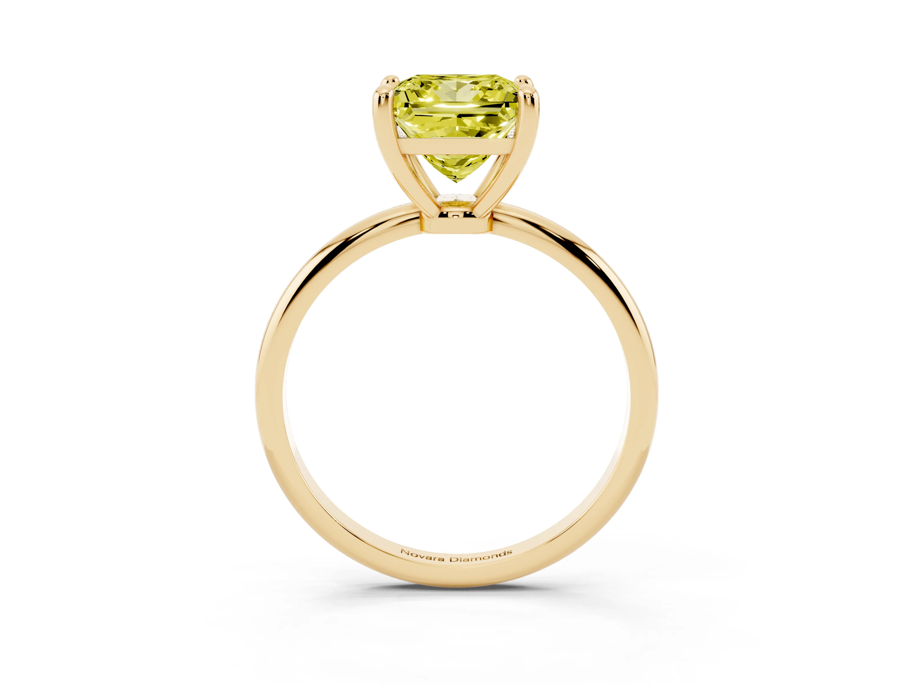 Fancy Yellow Princess Cut Diamond Solitaire Ring Set in Yellow gold with Secure Prong Setting on a Classic Band