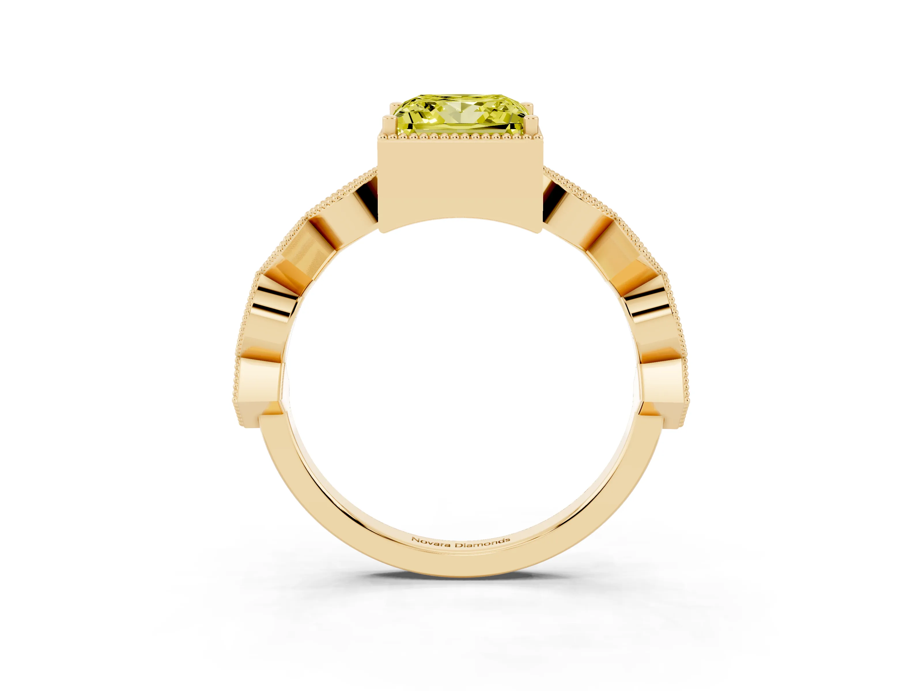 Fancy Yellow Princess Cut Diamond Milgrain Marquise Twist Band Ring Set in Yellow gold with Prong Setting
