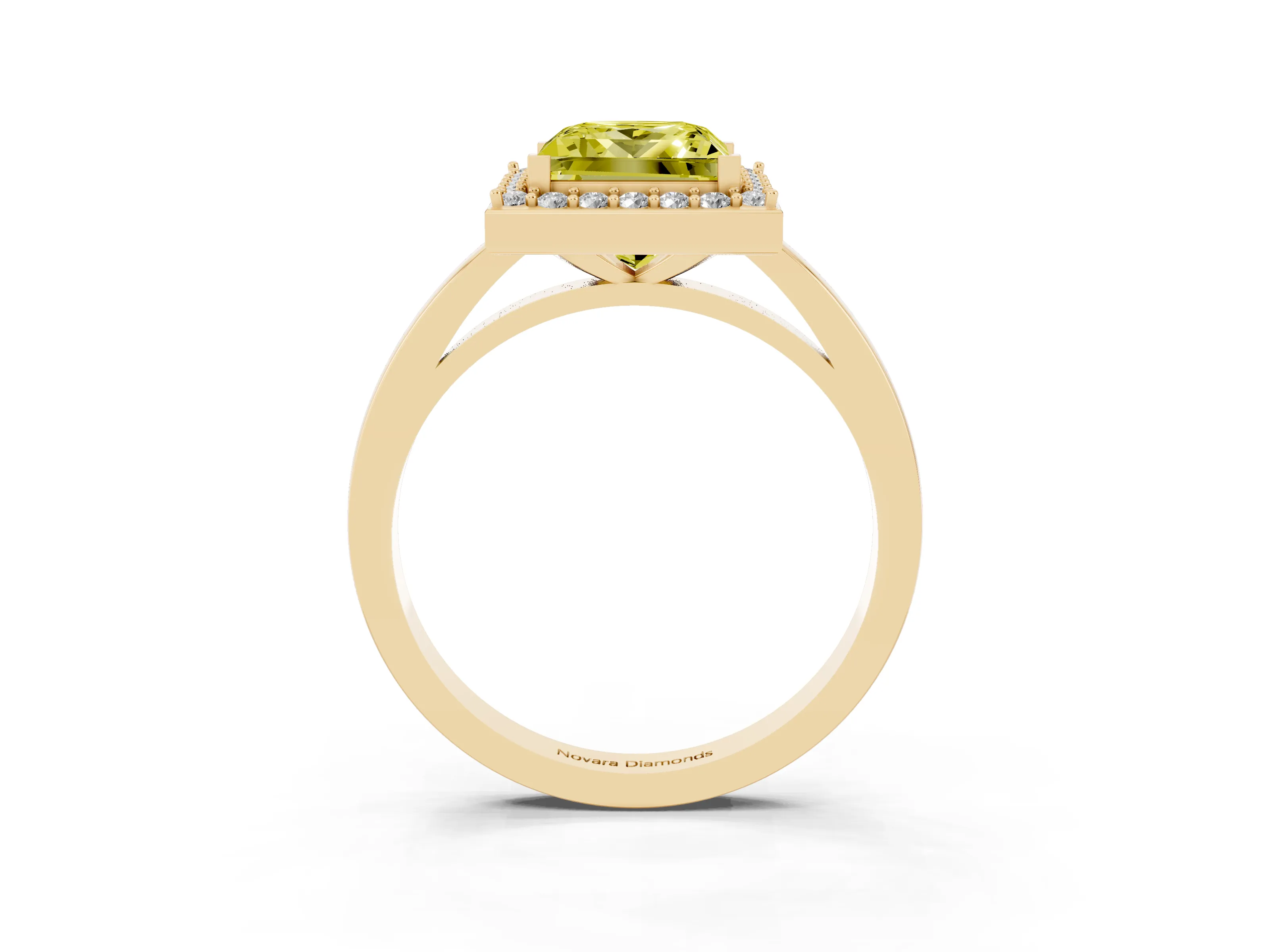 Fancy Yellow Princess Cut Diamond Halo Ring Set in Yellow gold with Solitaire Band and Prong Setting