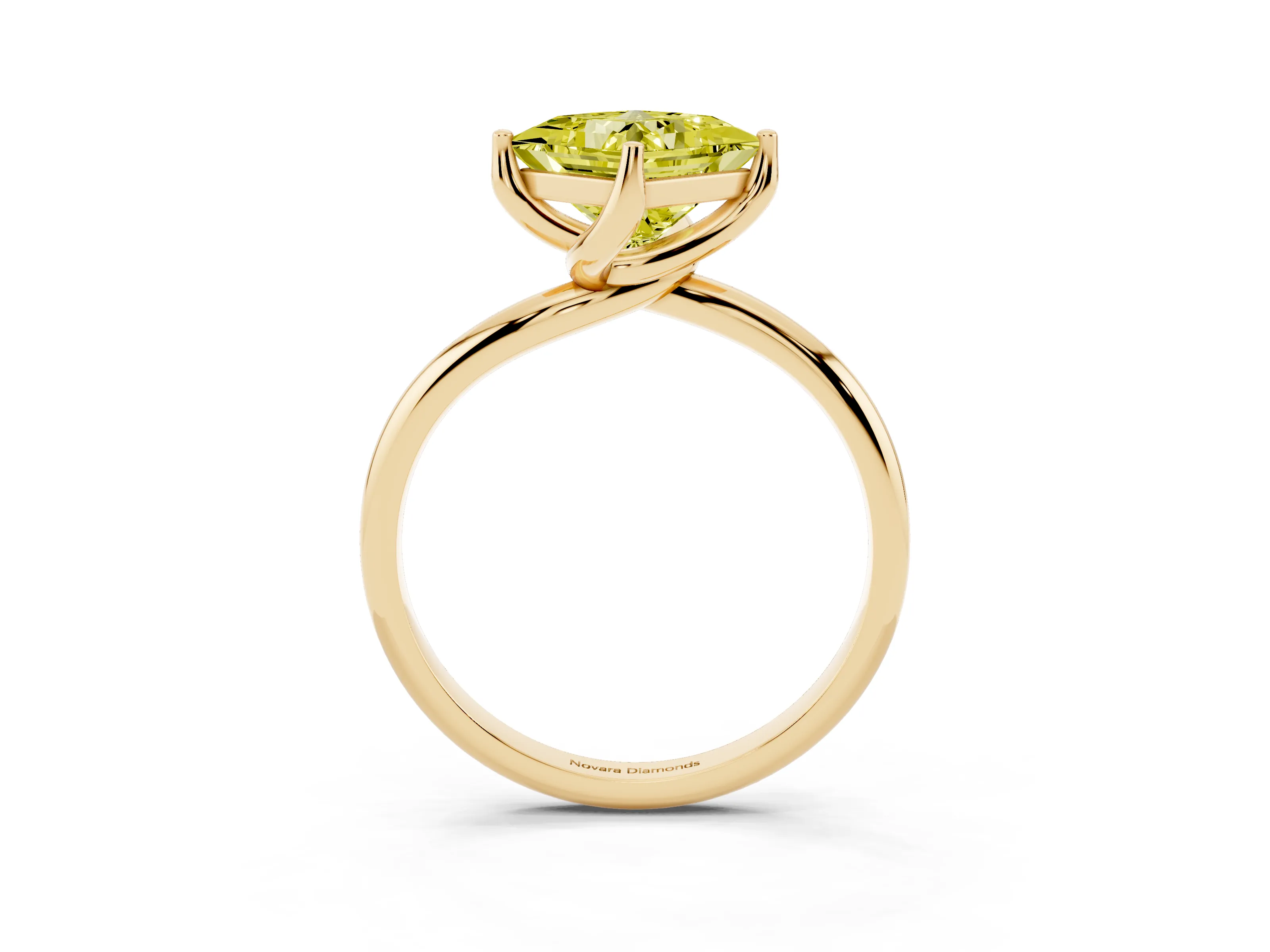 Fancy Yellow Princess Cut Diamond Solitaire Engagement Ring Set in Yellow gold with Classic Plain Band