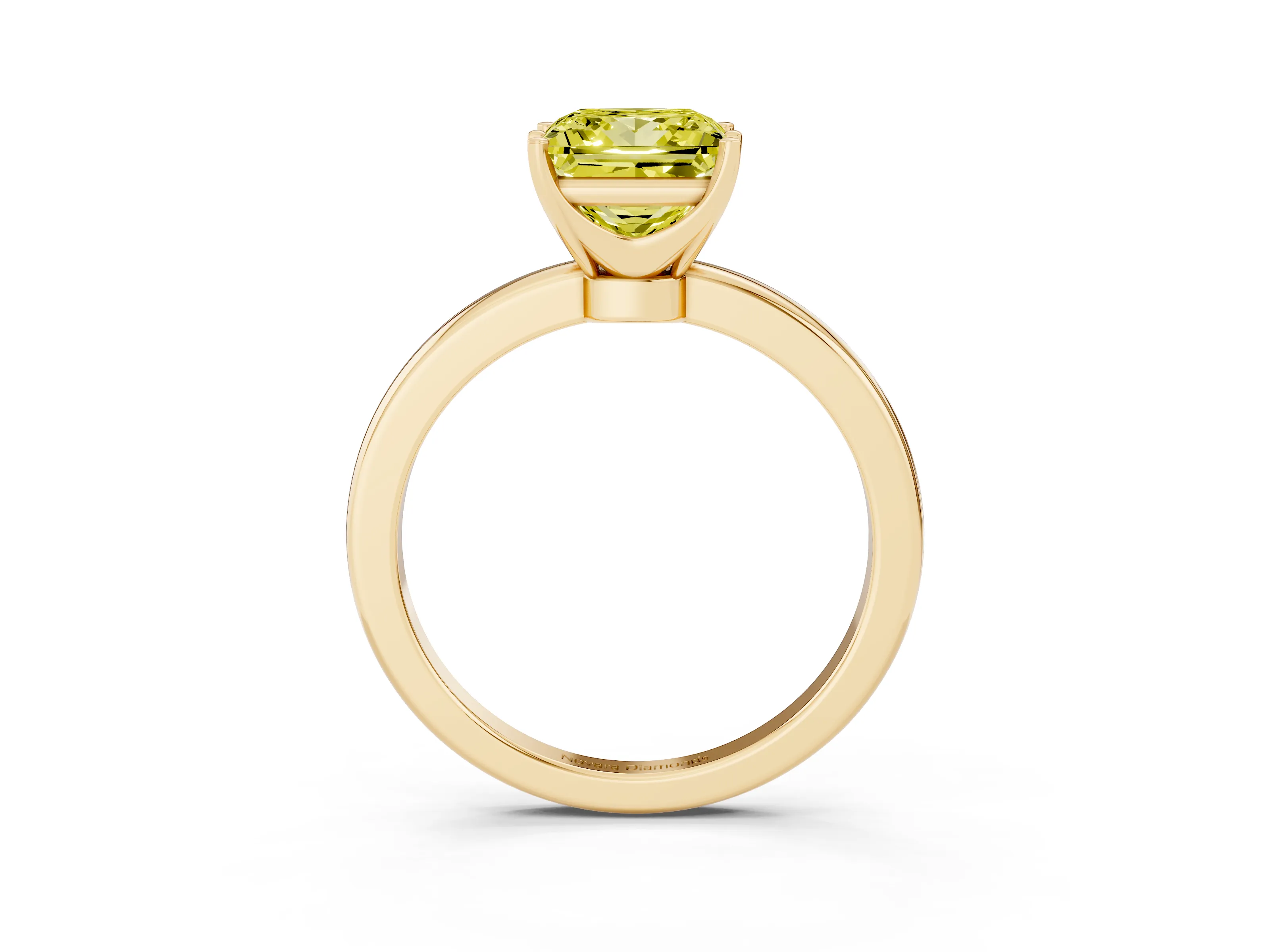 Fancy Yellow Princess Cut Diamond Solitaire Ring Set in Yellow gold with Raised Prong Setting on a Classic Band