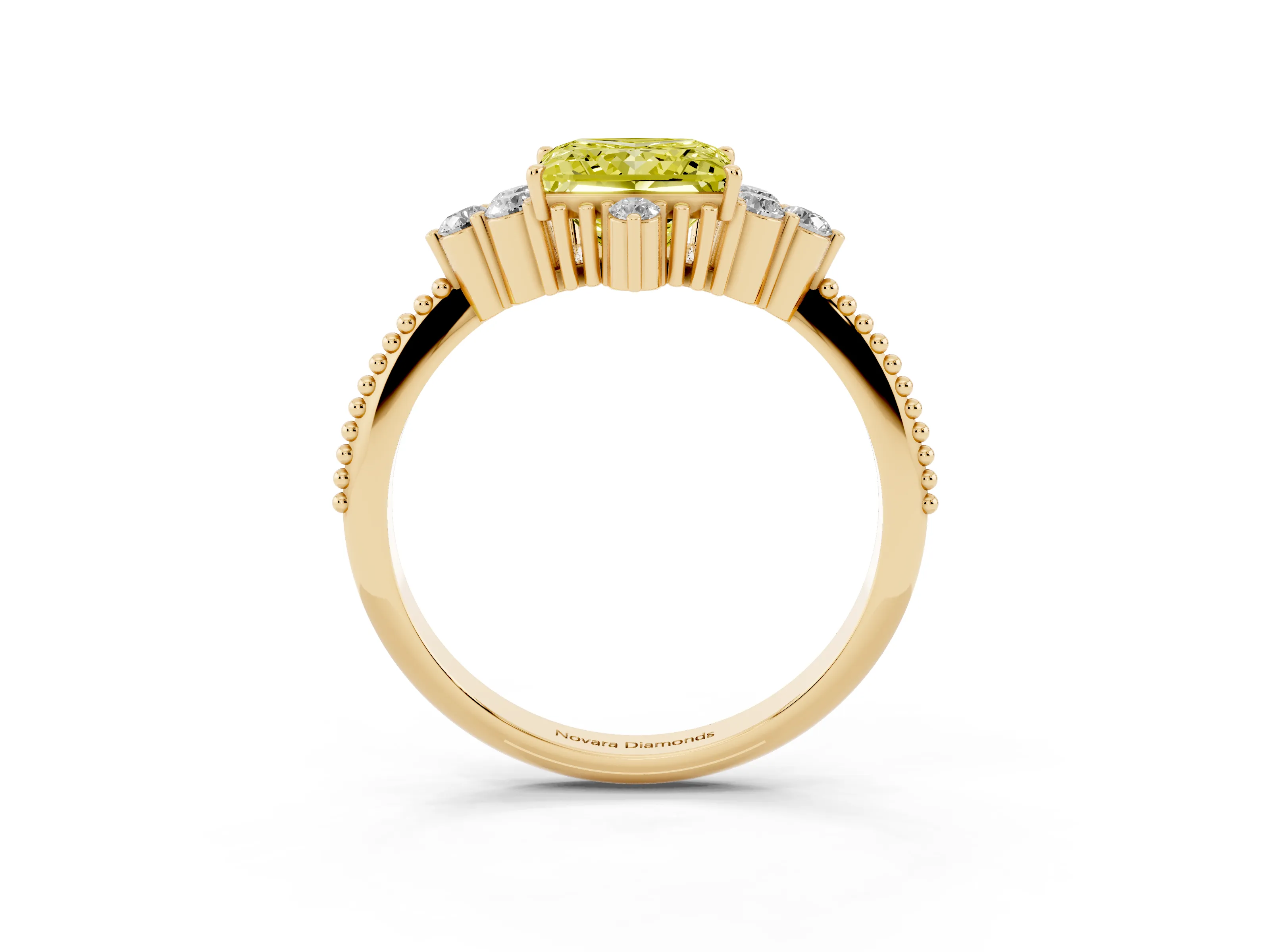 Fancy Yellow Princess Cut Diamond Cluster Ring Set in Yellow gold with Beaded Band