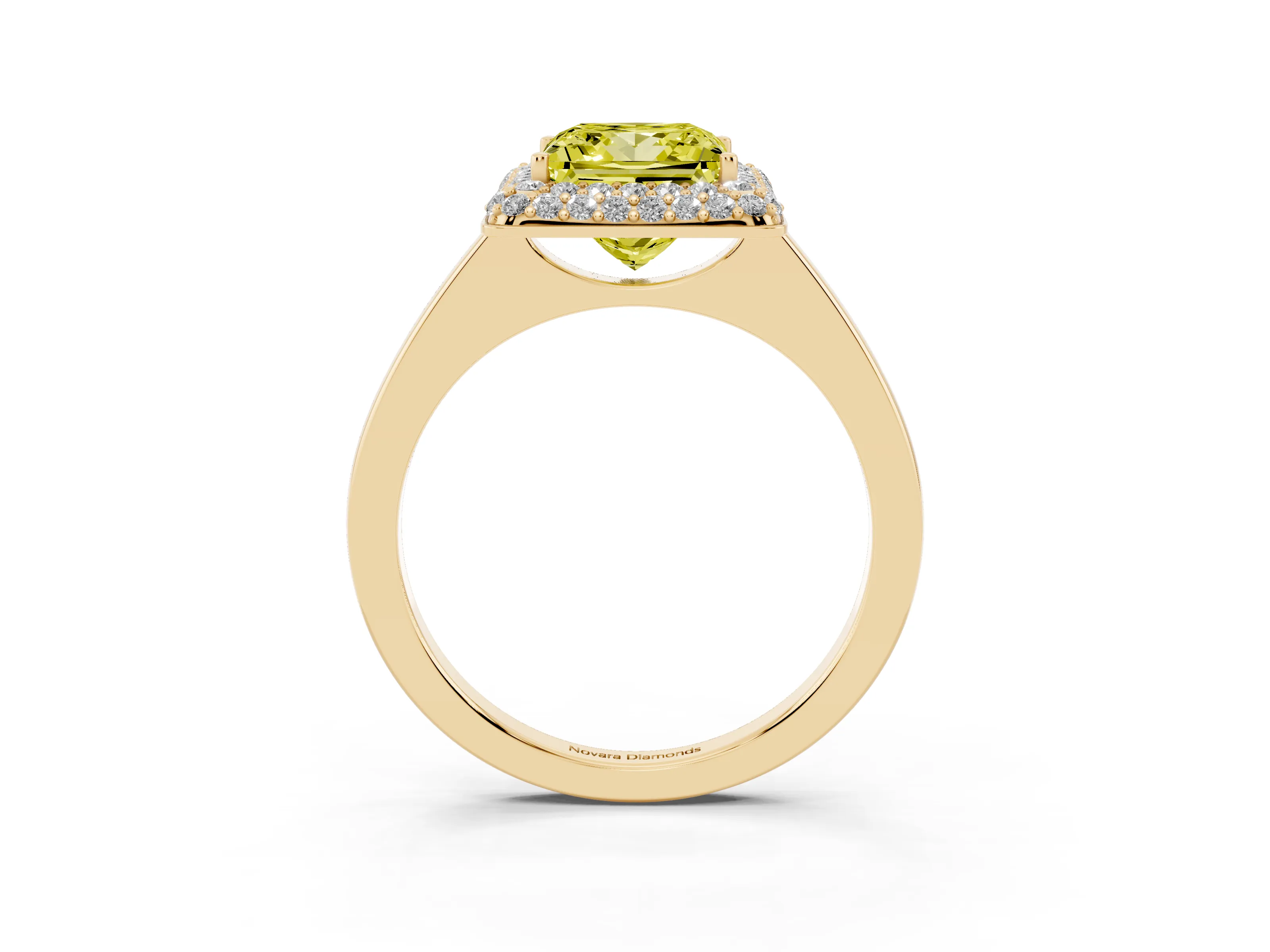Fancy Yellow Princess Cut Diamond Halo Engagement Ring Set in Yellow gold with Solitaire Band and Prong Setting