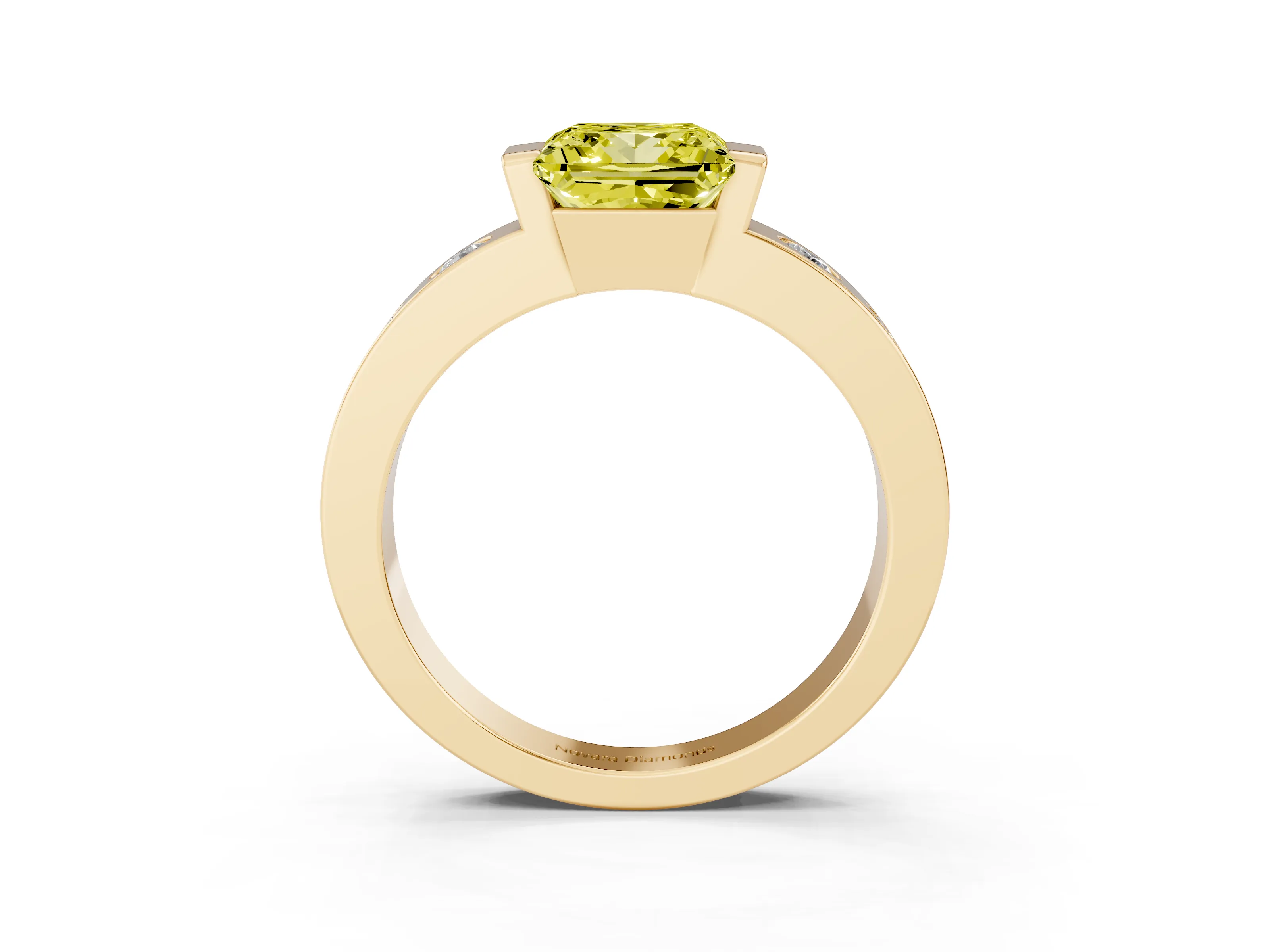 Fancy Yellow Princess Cut Diamond Channel-Set Band Ring Set in Yellow gold with Bezel Prong Setting