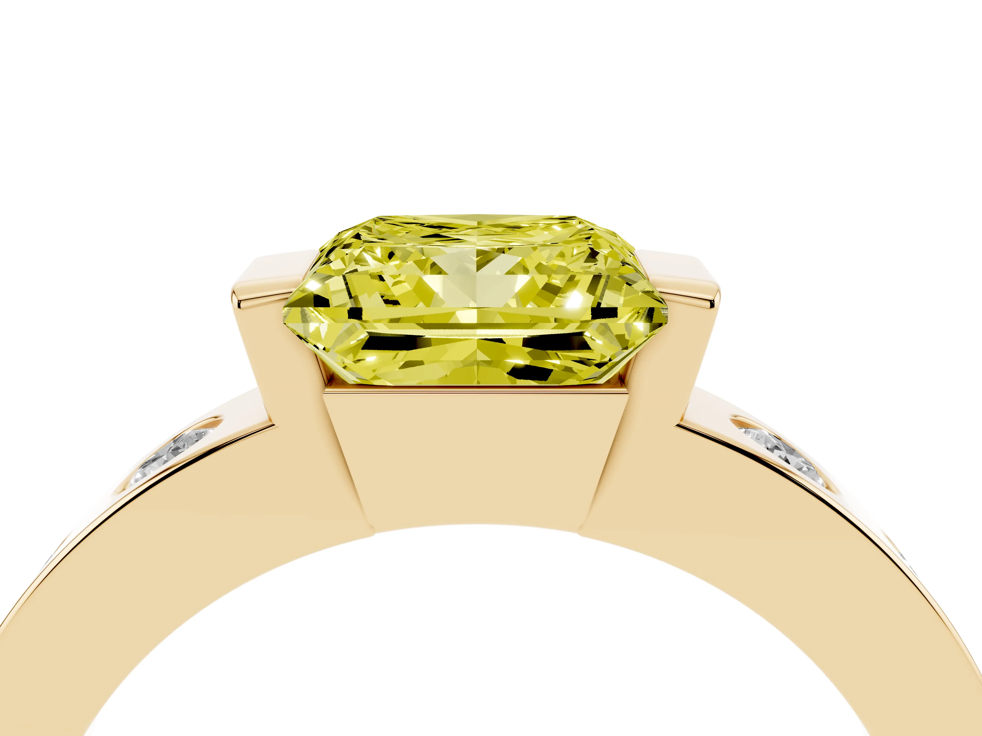 Fancy Yellow Princess Cut Diamond Channel-Set Band Ring Set in Yellow gold with Bezel Prong Setting