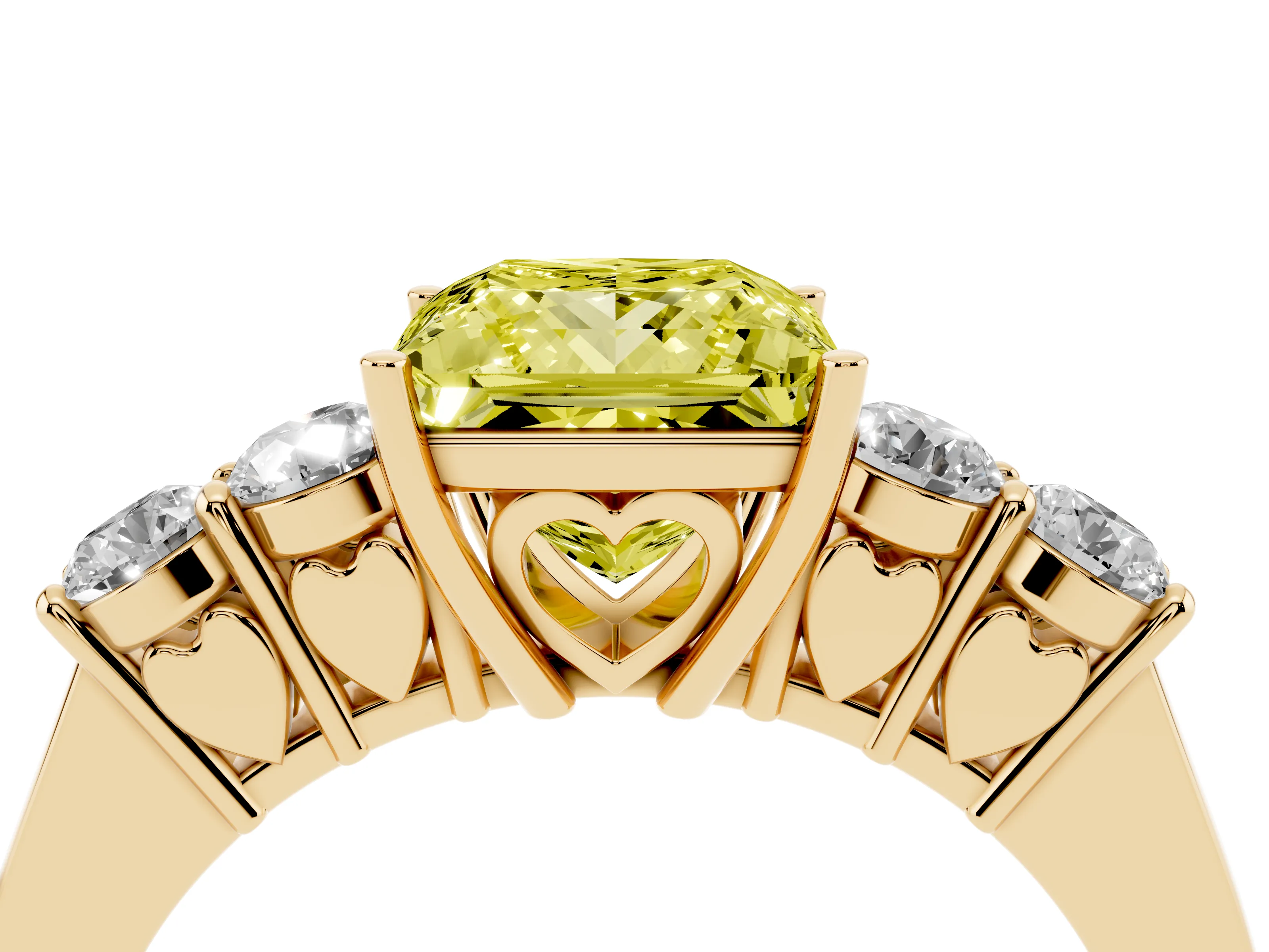 Fancy Yellow Princess Cut Diamond Five-Stone Prong Set Band Ring Set in Yellow gold with Polished Band