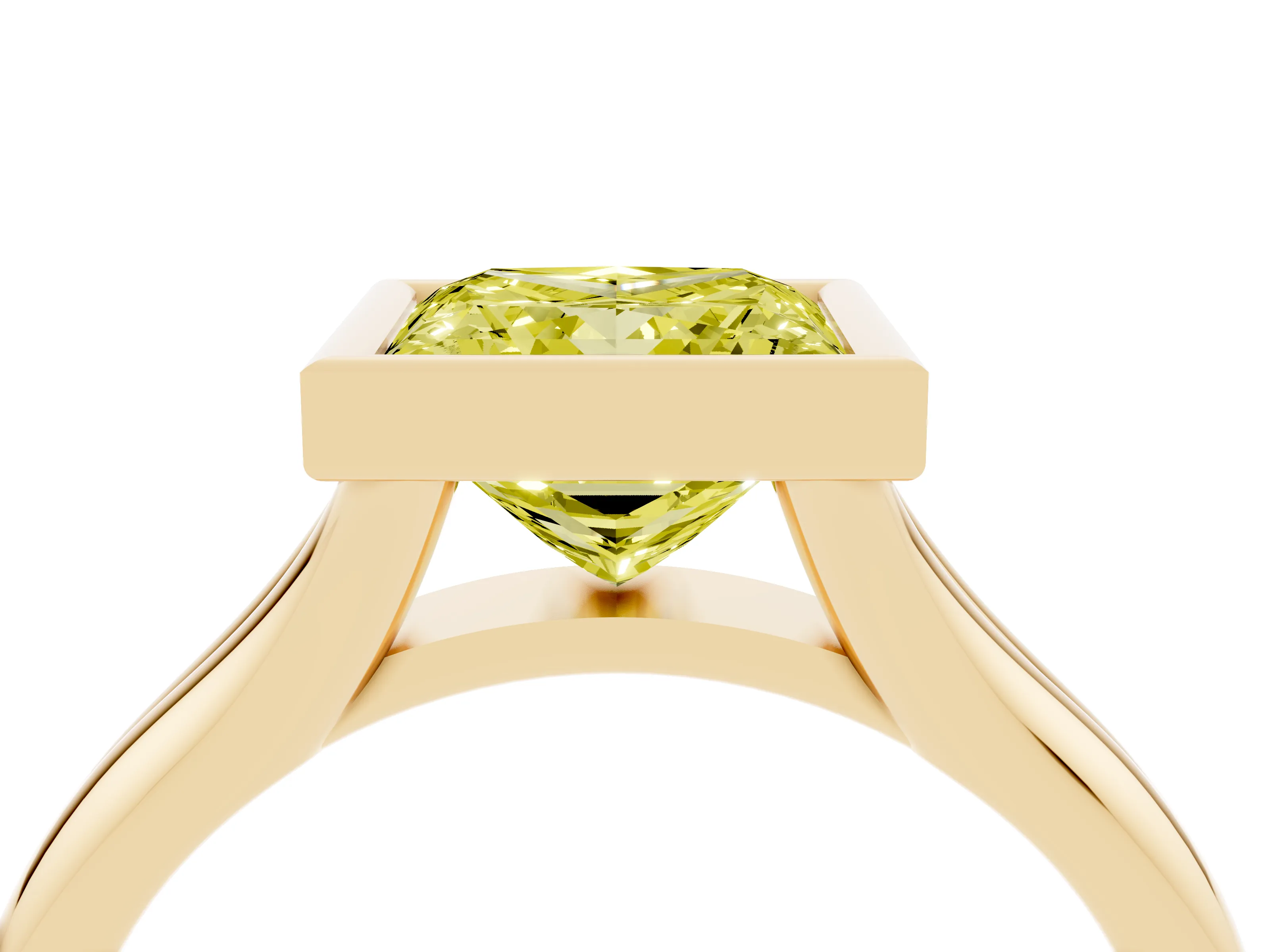 Fancy Yellow Bezel Set Princess Cut Diamond Solitaire Ring Set in Yellow gold with Smooth Band