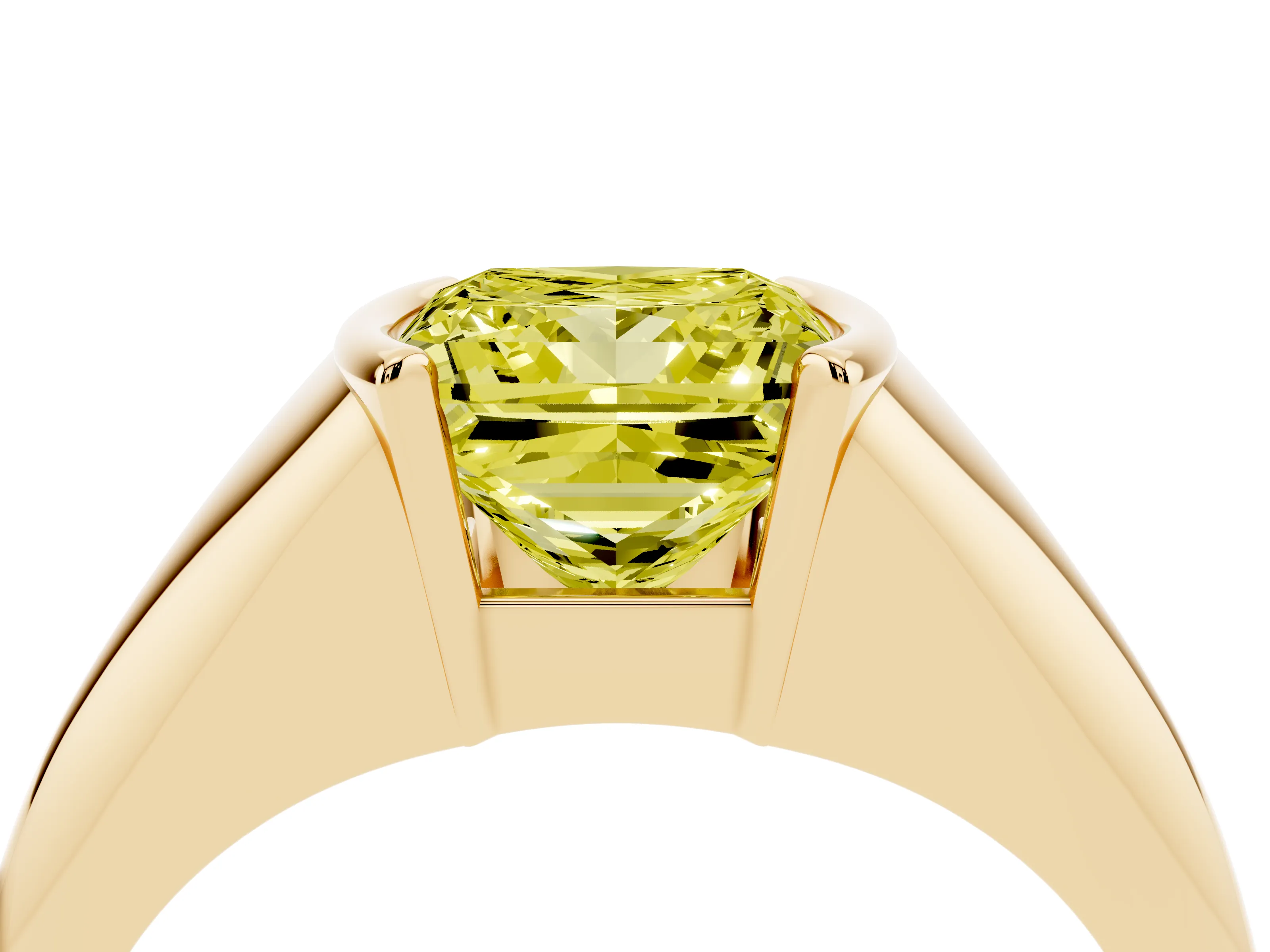 Fancy Yellow Princess Cut Diamond Solitaire Tension Set Ring Set in Yellow gold