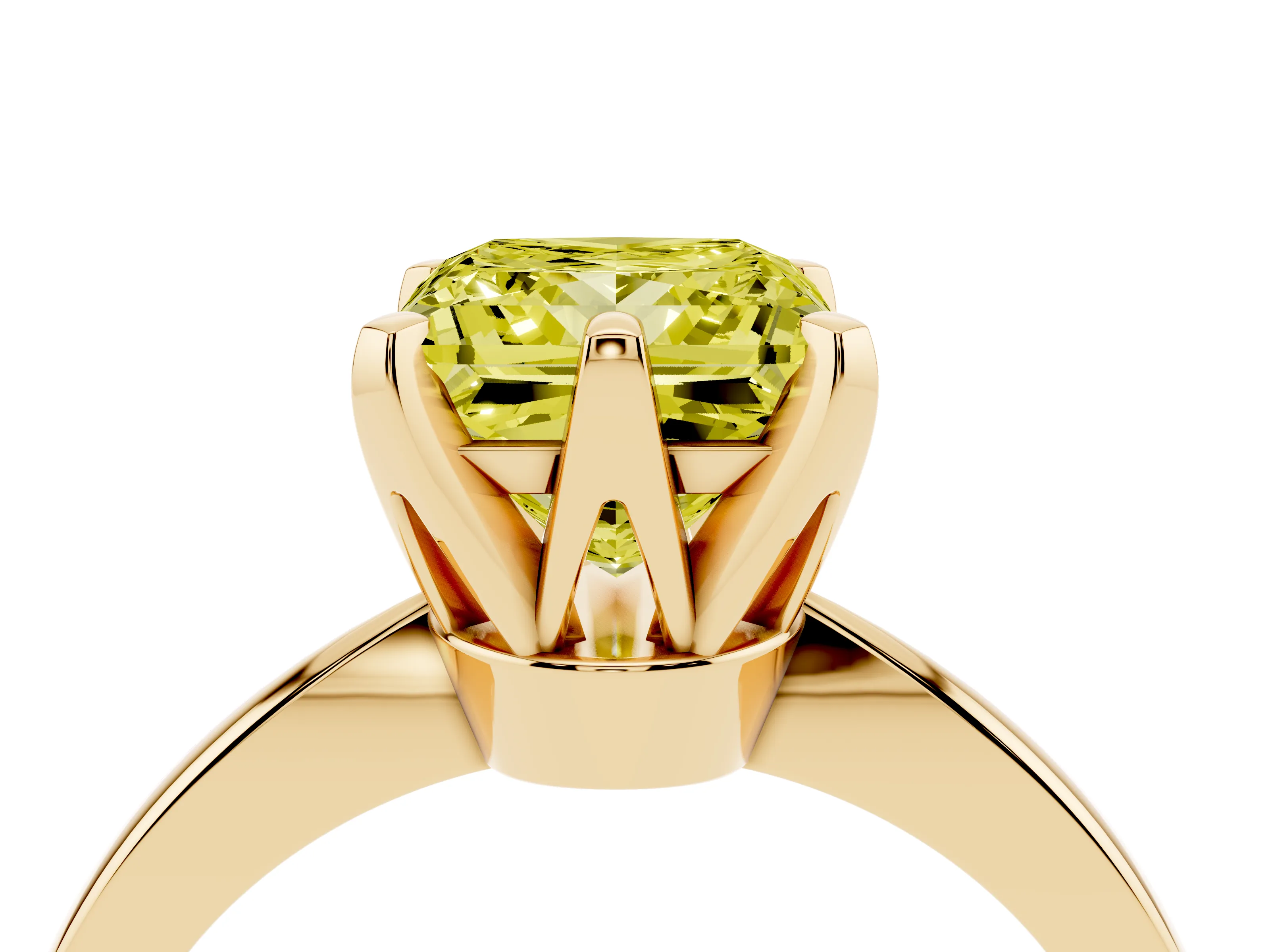 Fancy Yellow Princess Cut Diamond Solitaire Engagement Ring Set in Yellow gold with Slim Tapered Solitaire Band