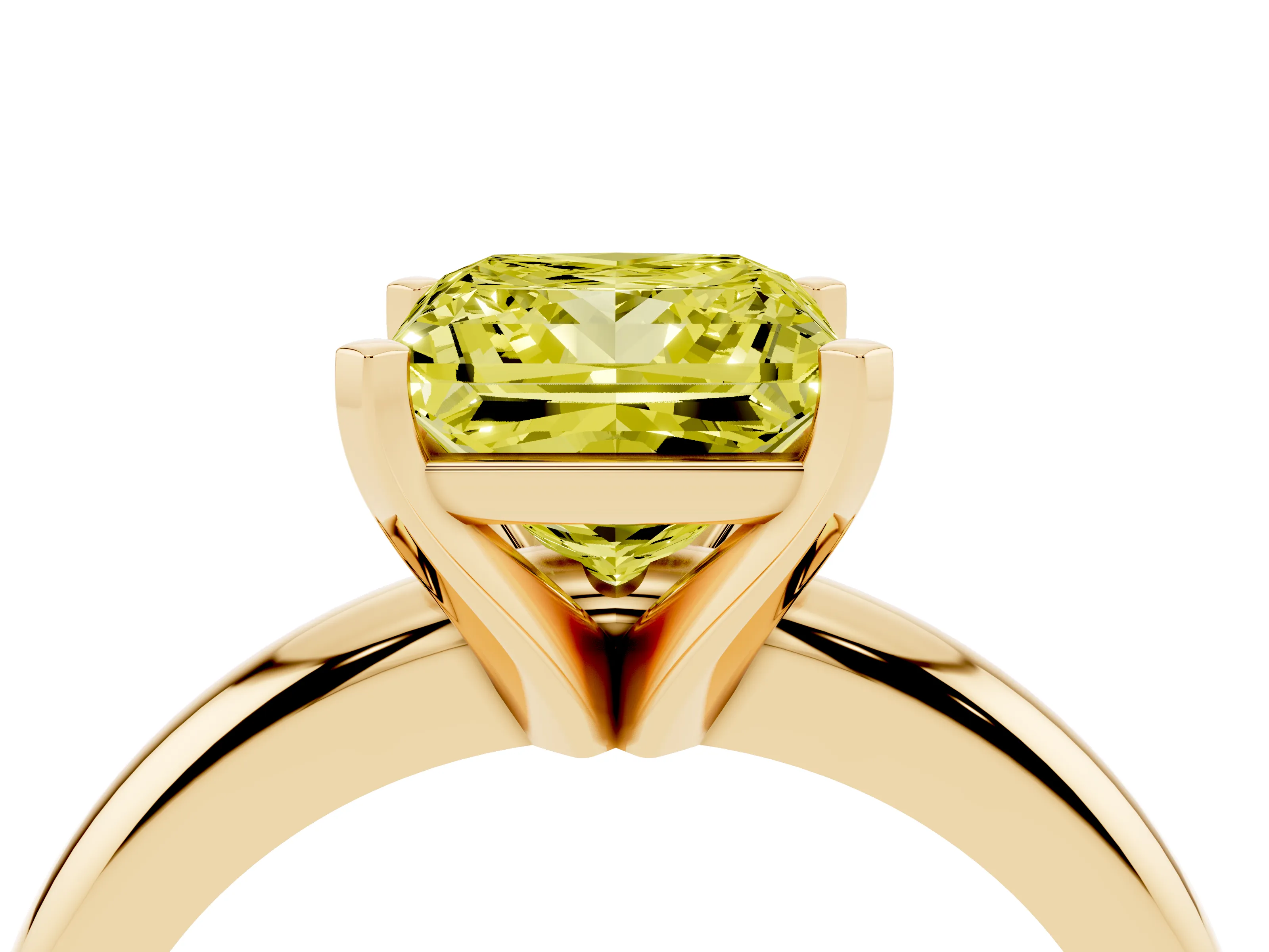 Fancy Yellow Princess Cut Diamond Solitaire Engagement Ring Set in Yellow gold with Round Band and Prong Setting