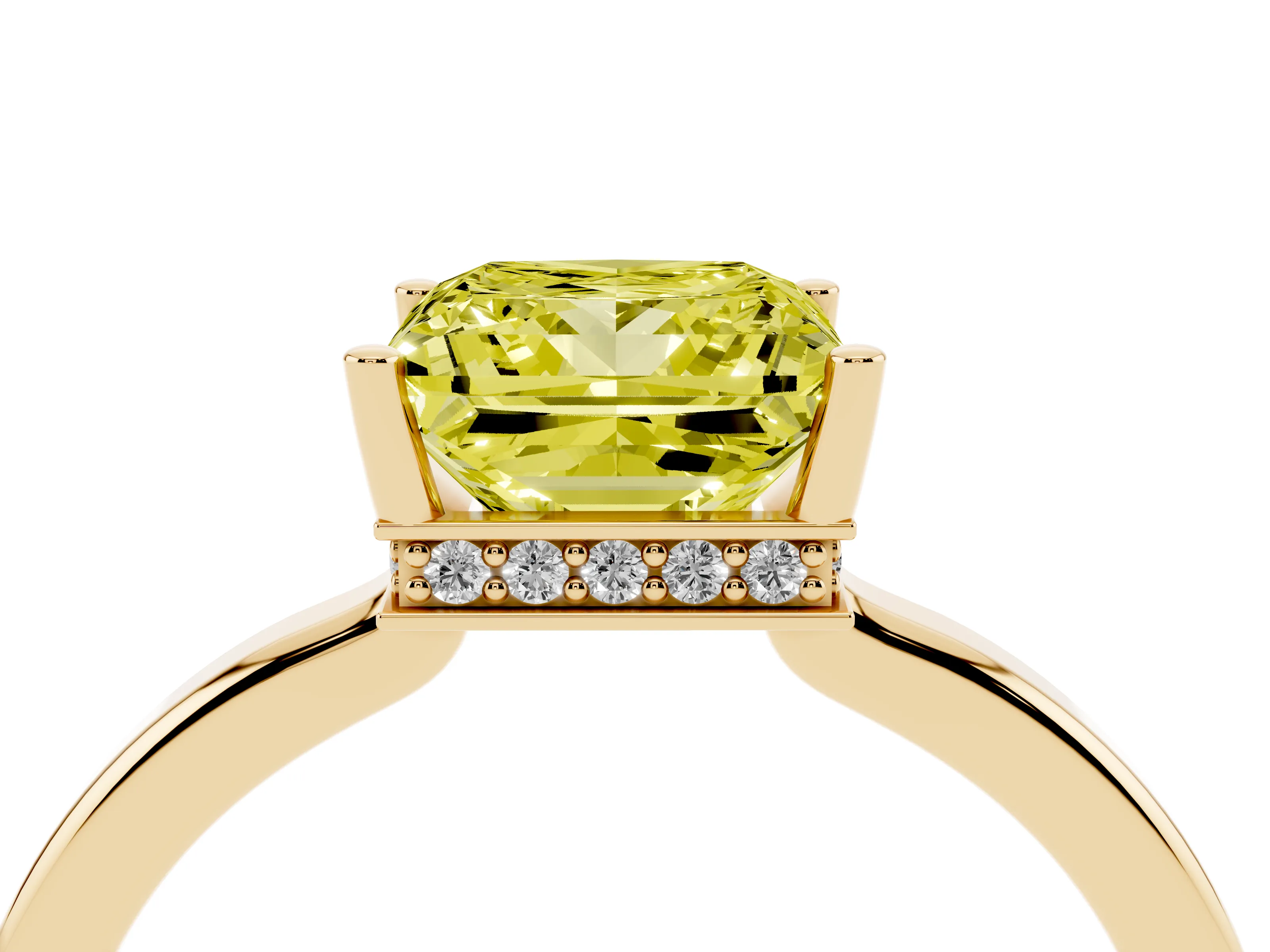 Fancy Yellow Princess Cut Diamond Solitaire Engagement Ring Set in Yellow gold with Prong Setting on a Plain Band