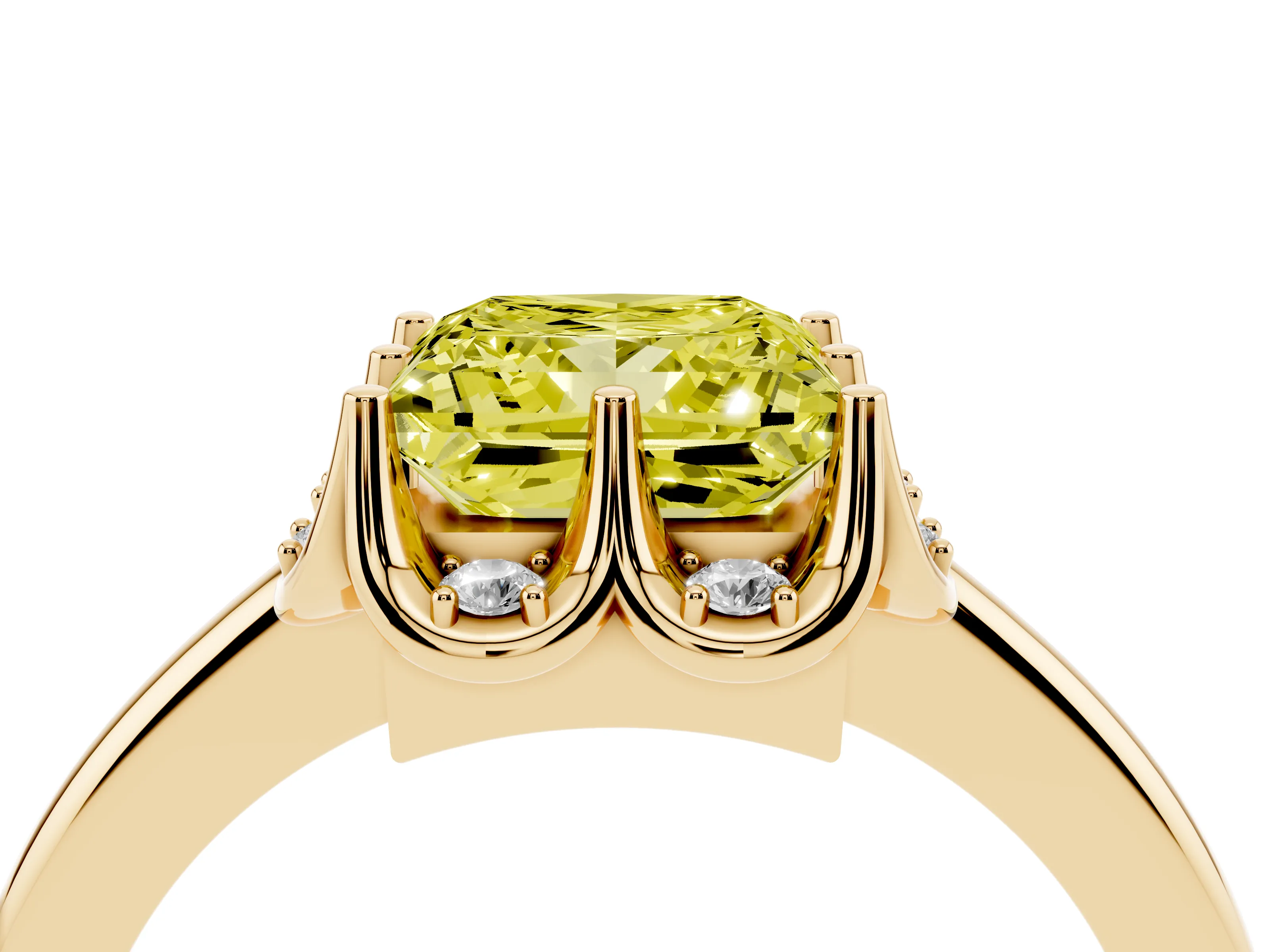 Fancy Yellow Princess Cut Diamond Round Cluster Halo Ring Set in Yellow gold with Solitaire Band and Prong Setting