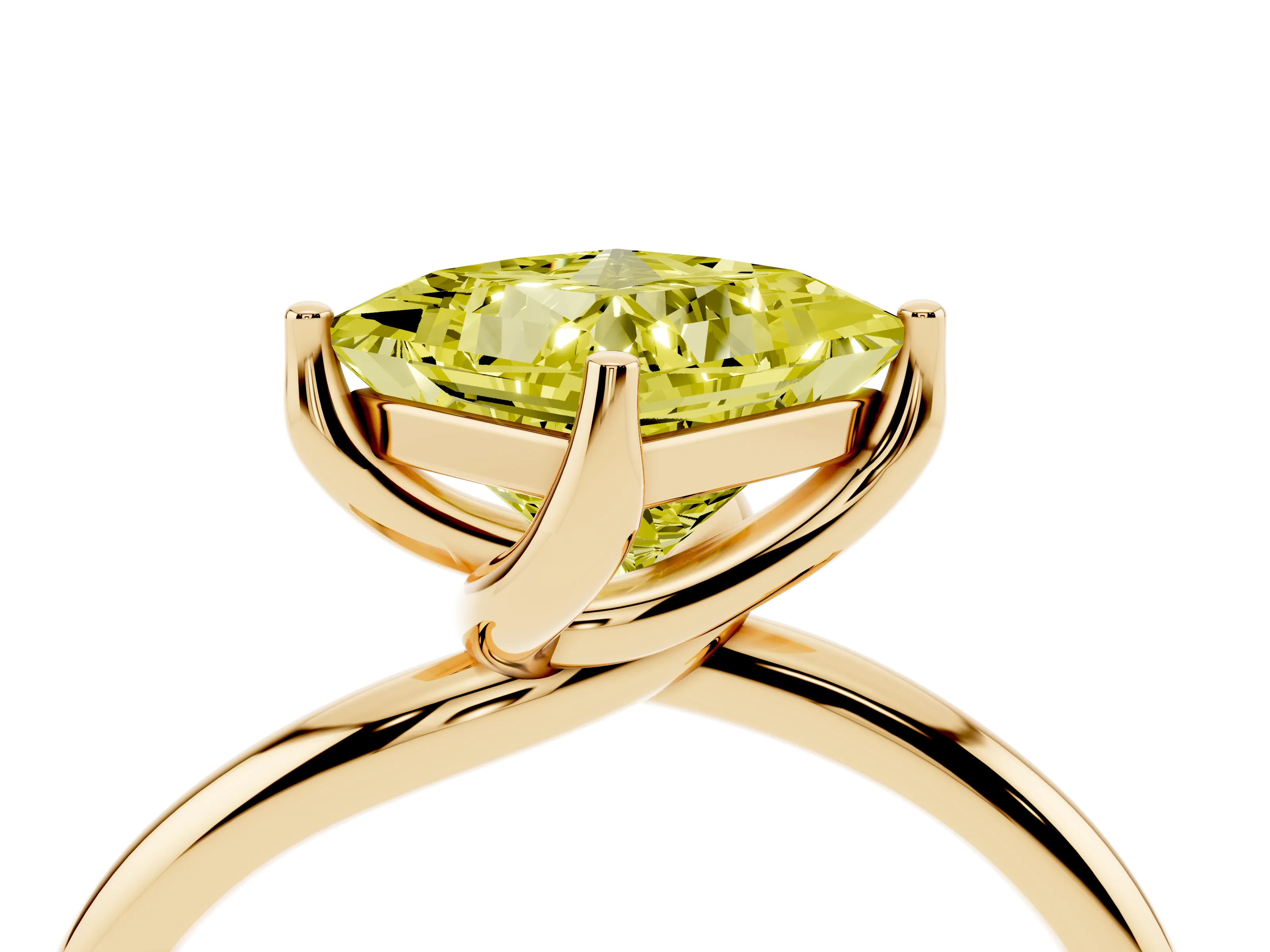 Fancy Yellow Princess Cut Diamond Solitaire Engagement Ring Set in Yellow gold with Classic Plain Band