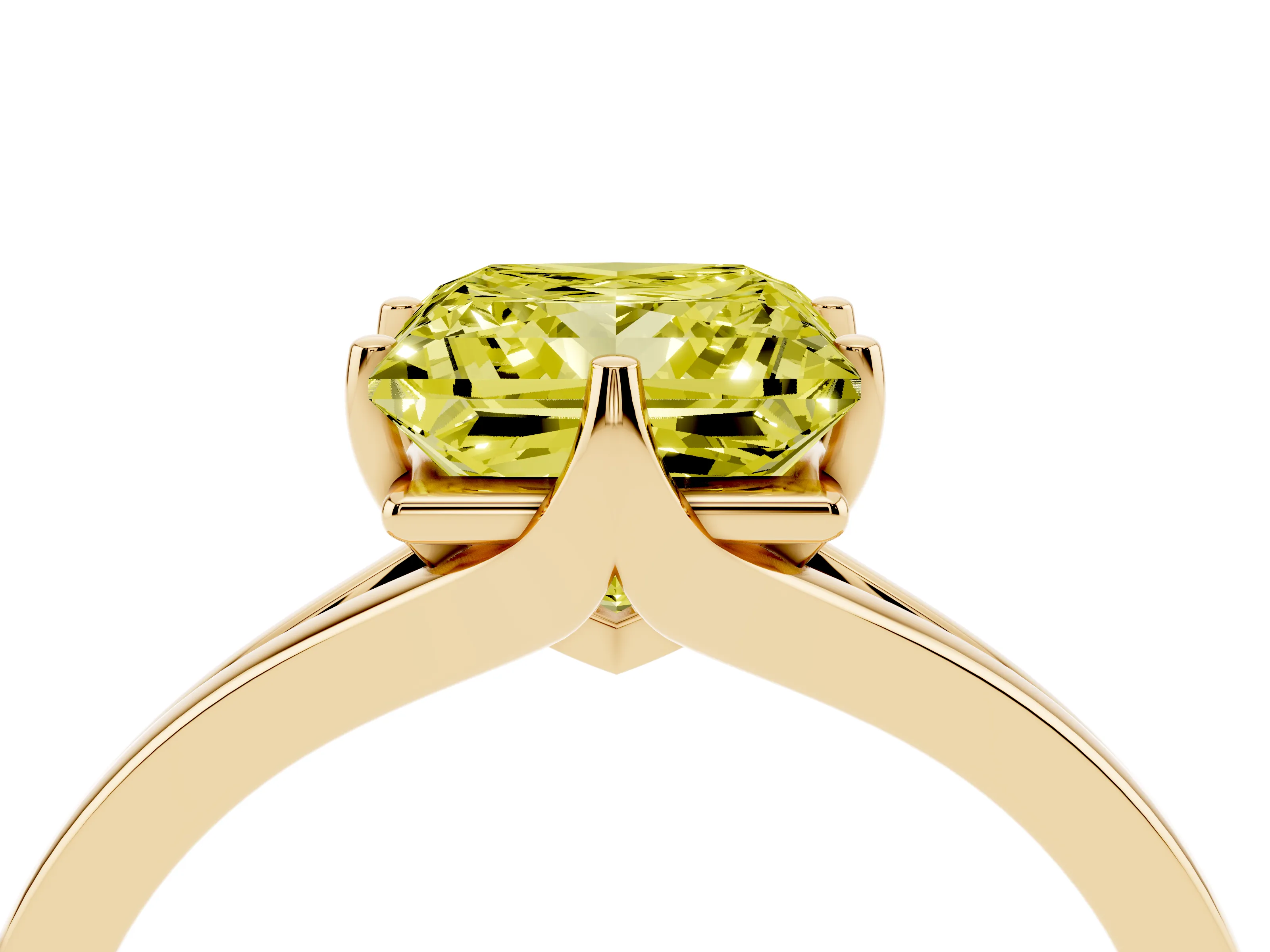 Fancy Yellow Princess Cut Diamond Solitaire Ring Set in Yellow gold with Polished Tapered Band and Prong Setting