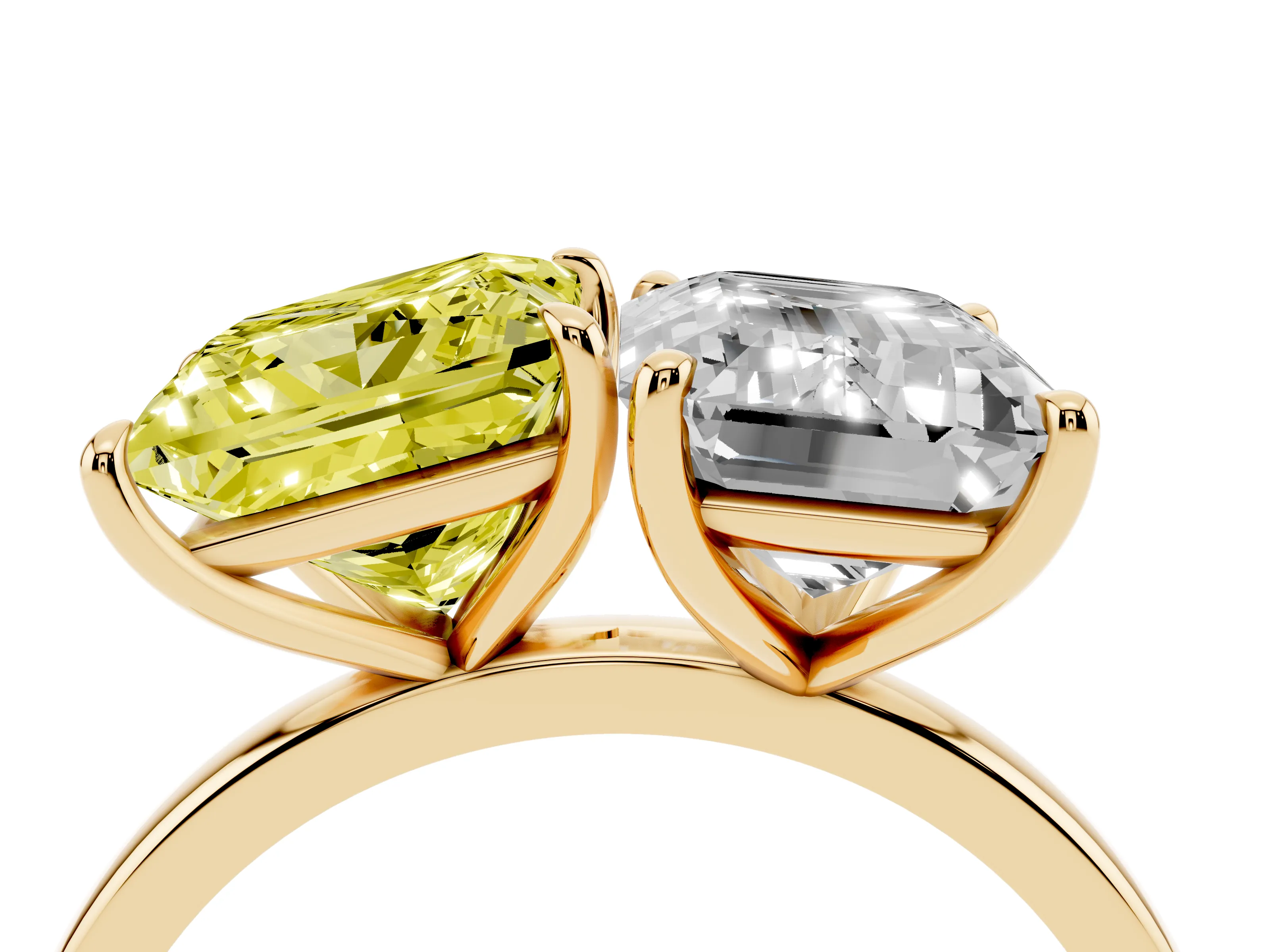 Fancy Yellow Princess Cut and Emerald Cut Toi Moi Ring Set in Yellow gold with Prong Setting