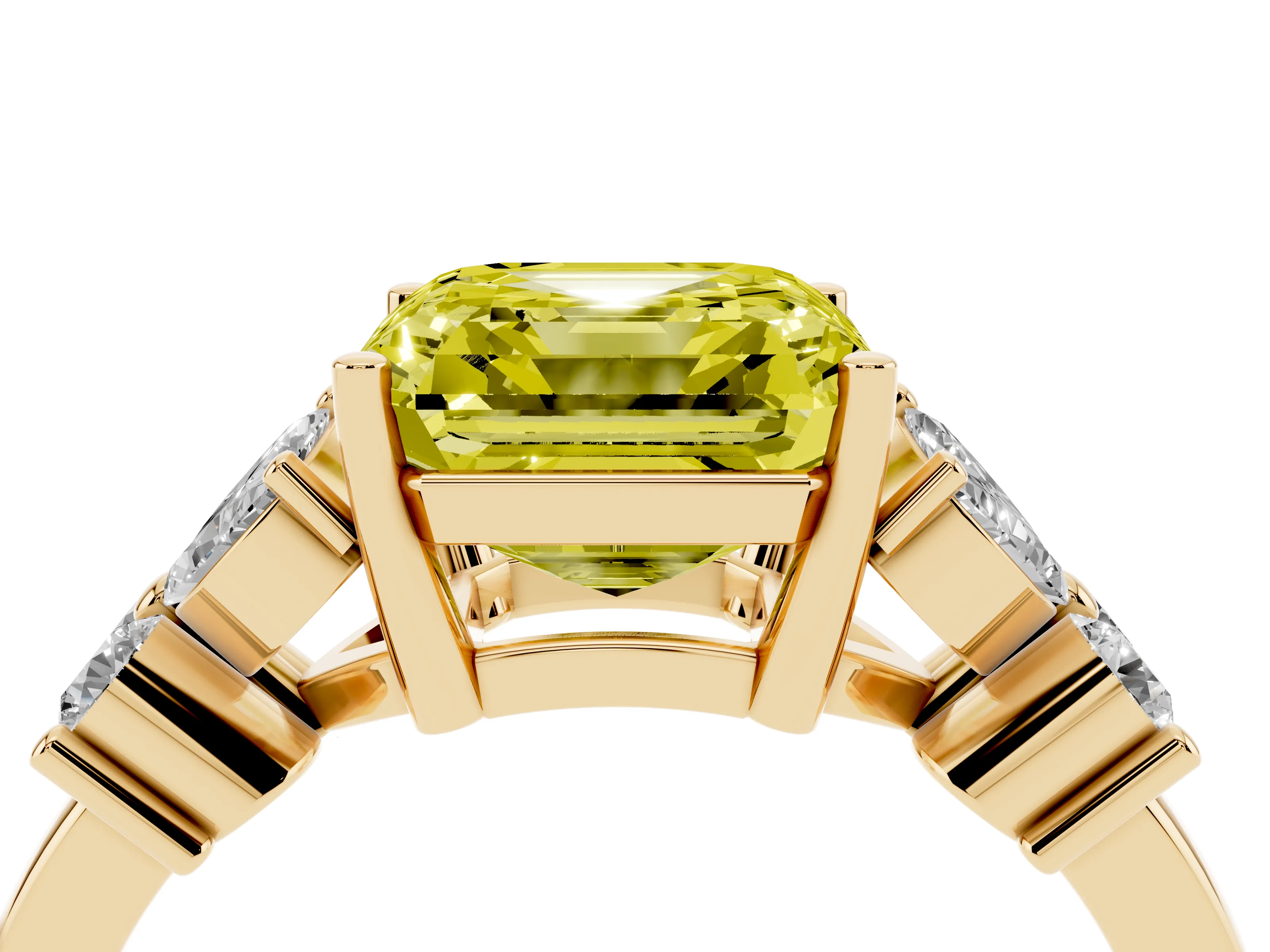 Fancy Yellow Princess Cut Diamond Floral Cluster Ring Set in Yellow gold with Marquise Petals and Prong Setting