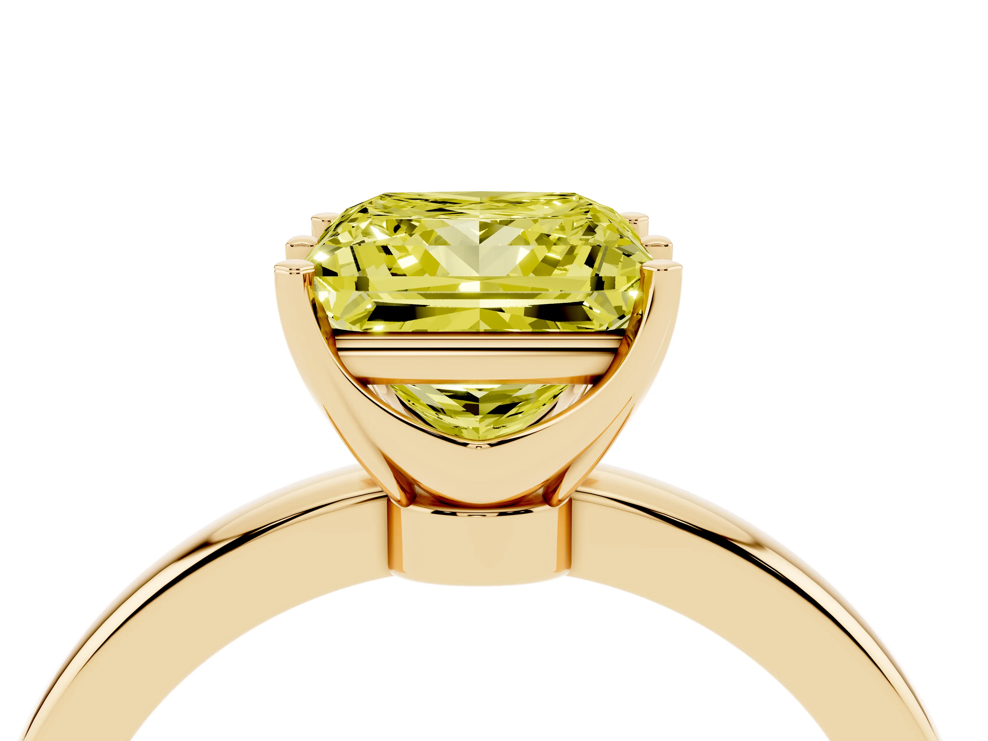 Fancy Yellow Princess Cut Diamond Solitaire Ring Set in Yellow gold with Raised Prong Setting on a Classic Band