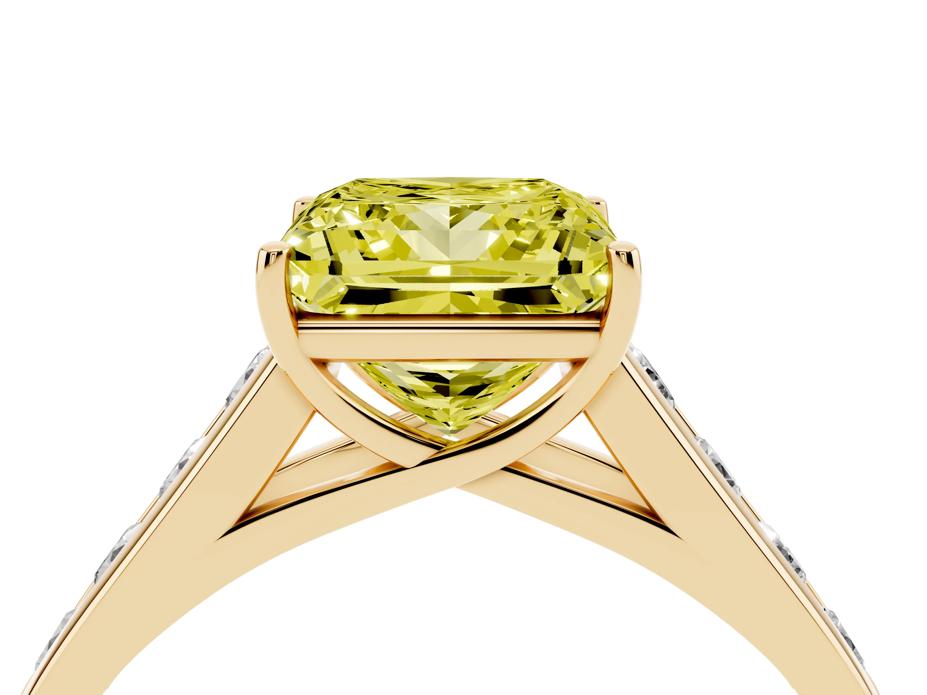 Fancy Yellow Princess Cut Diamond Solitaire Channel-Set Engagement Ring Set in Yellow gold with Prong Setting