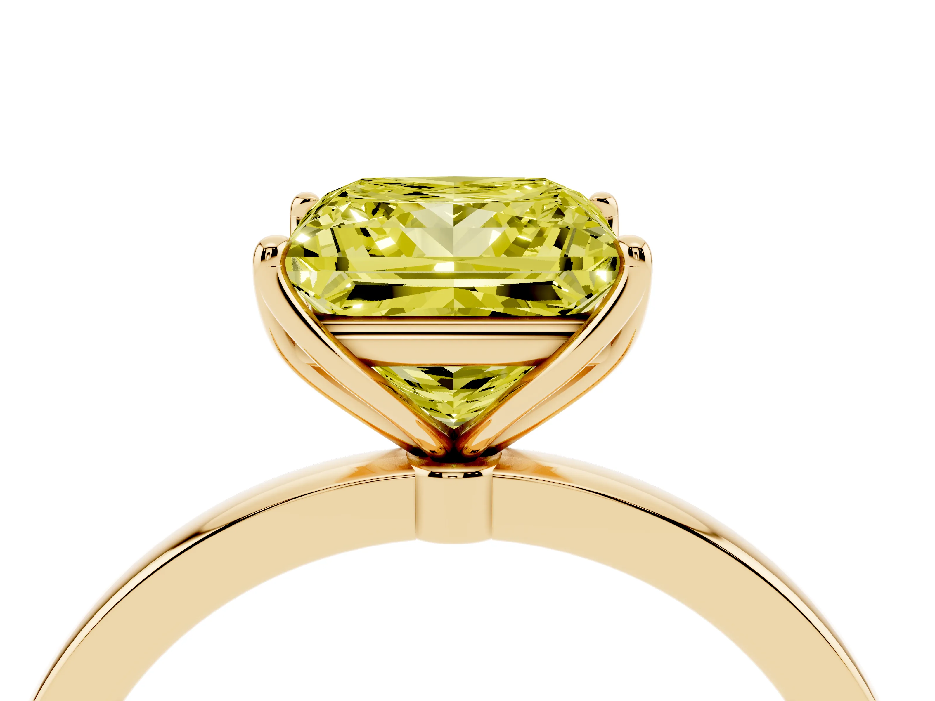 Fancy Yellow Princess Cut Diamond Solitaire Ring Set in Yellow gold with Prong Setting and Thin Polished Band