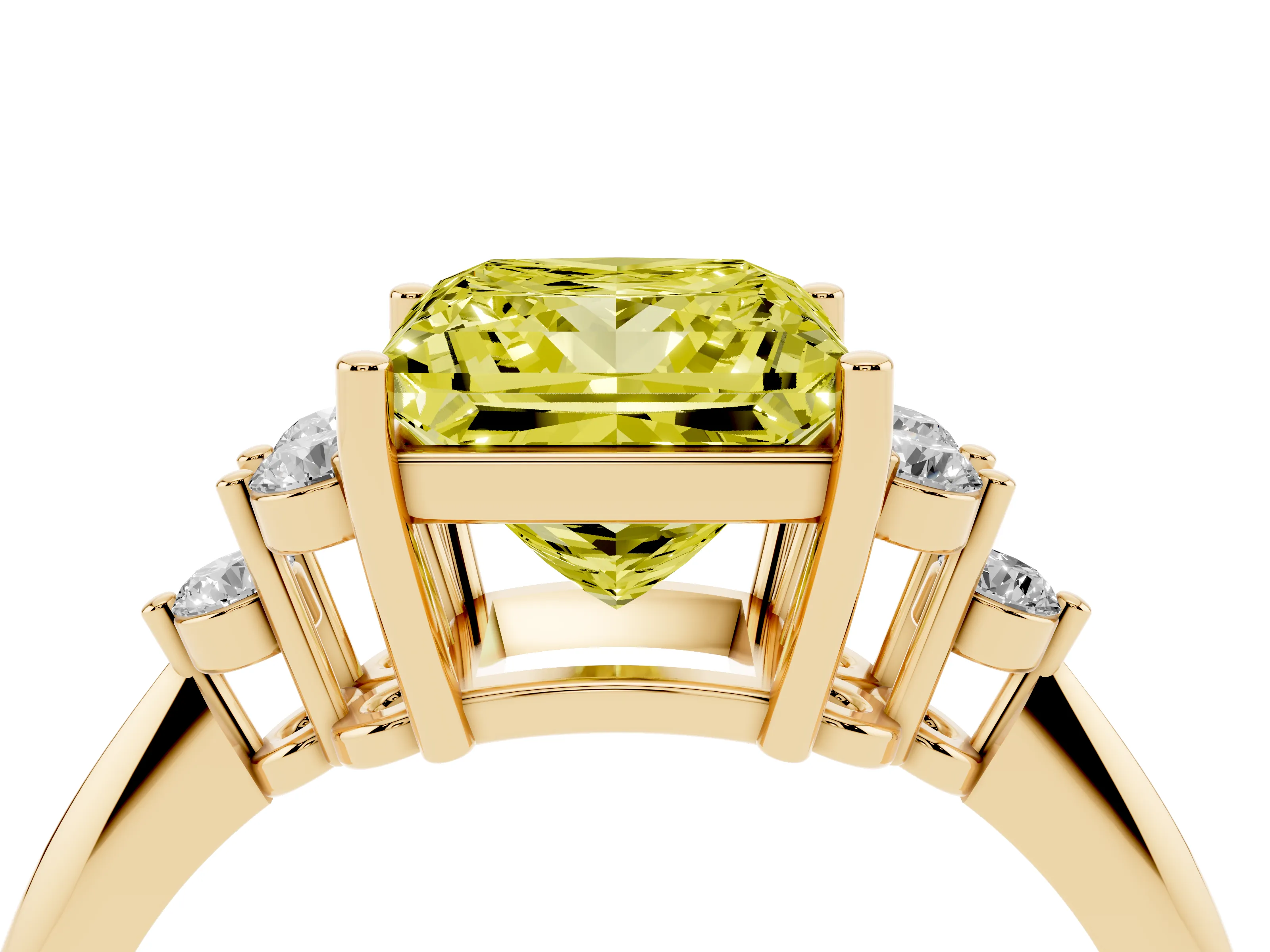 Fancy Yellow Princess Cut Diamond Cluster Ring Set in Yellow gold with Plain Band and Prong Setting