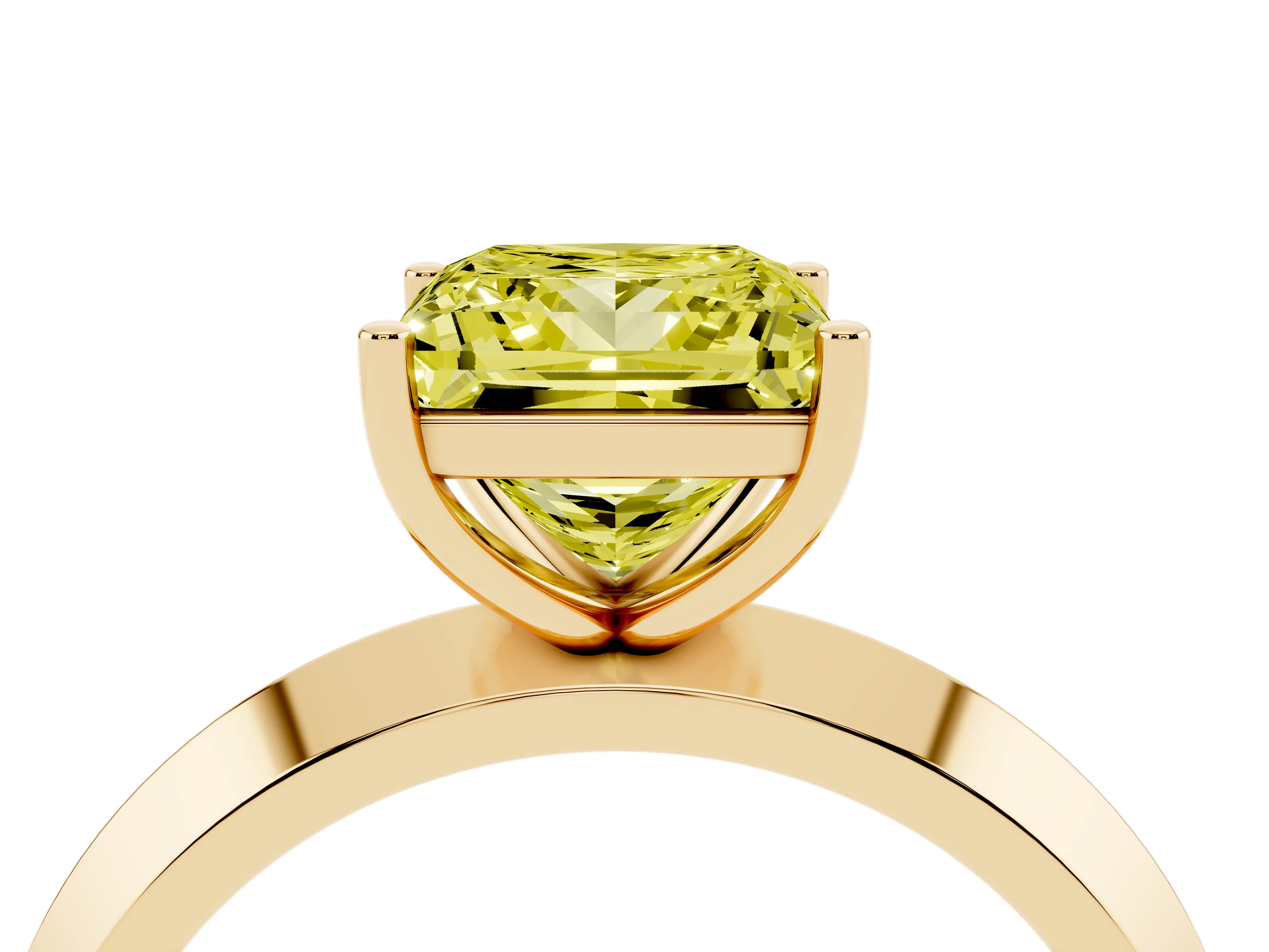 Fancy Yellow Princess Cut Diamond Solitaire Engagement Ring Set in Yellow gold with Flat Band and Prong Setting
