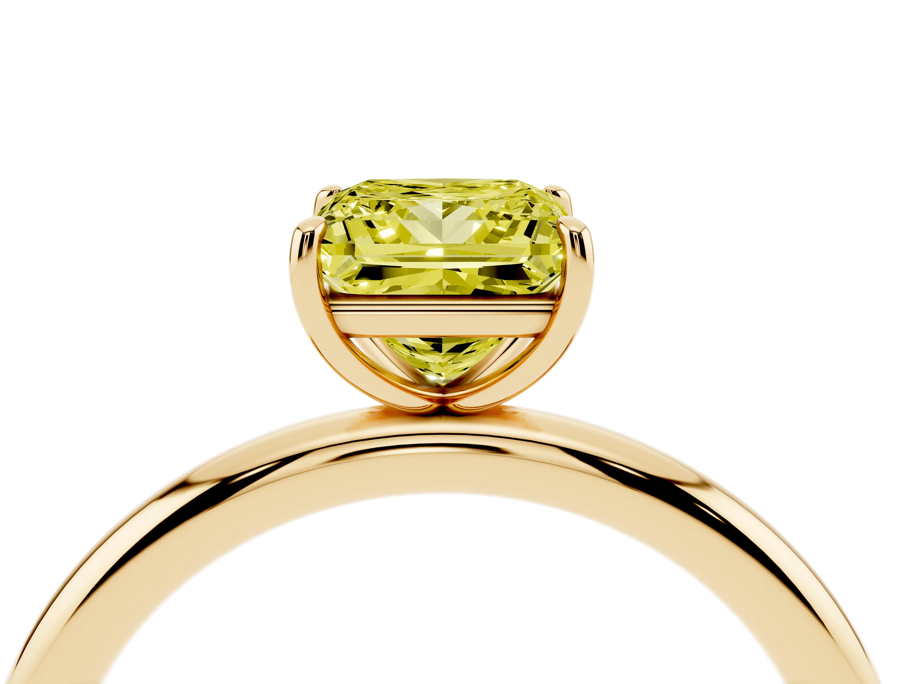 Fancy Yellow Princess Cut Diamond Solitaire Ring Set in Yellow gold with Prong Setting on a Polished Plain Band
