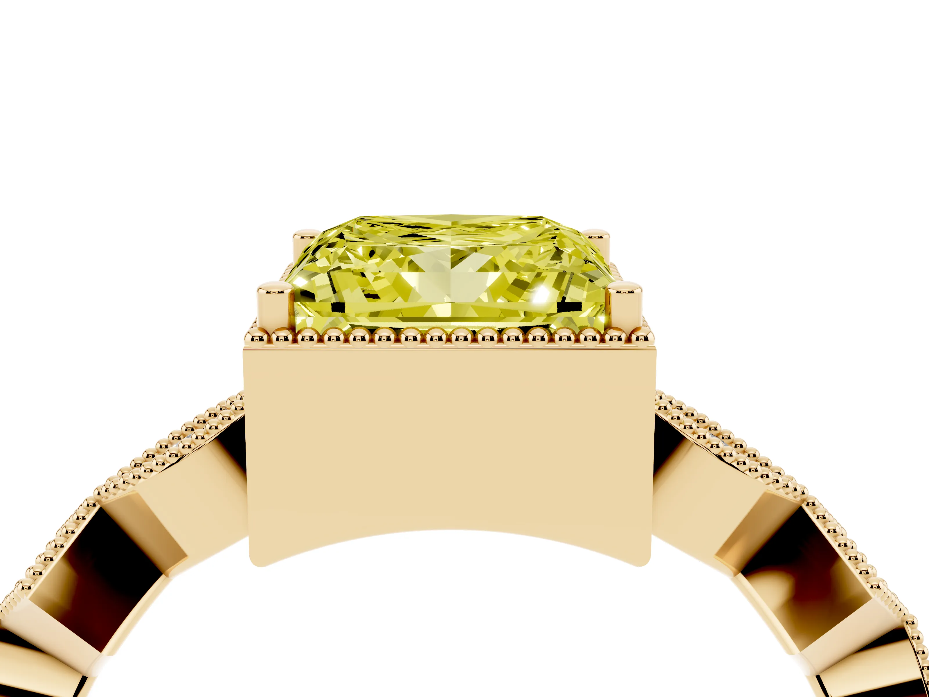 Fancy Yellow Princess Cut Diamond Milgrain Marquise Twist Band Ring Set in Yellow gold with Prong Setting